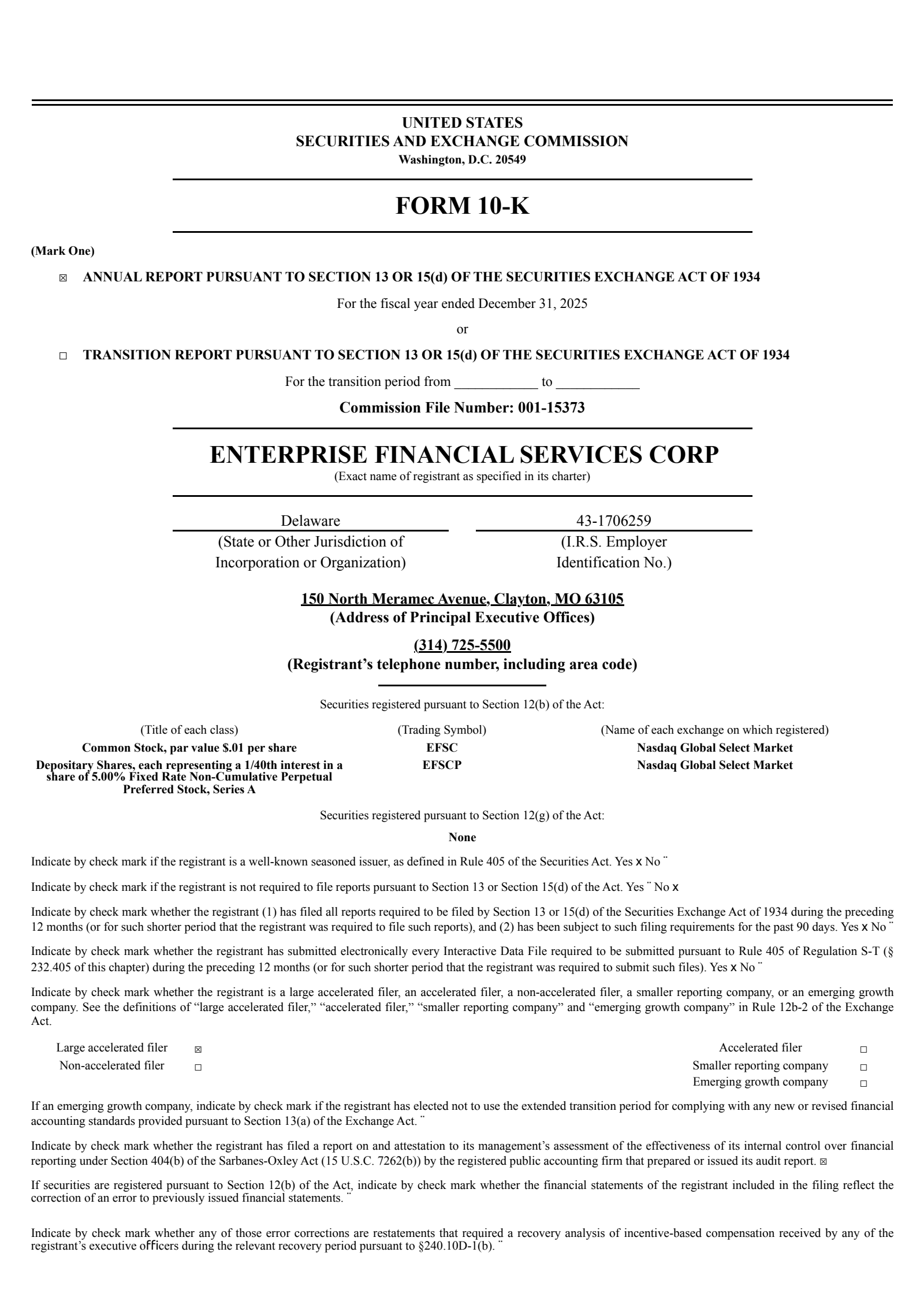 Enterprise Financial Services' Q4 2025 Annual report