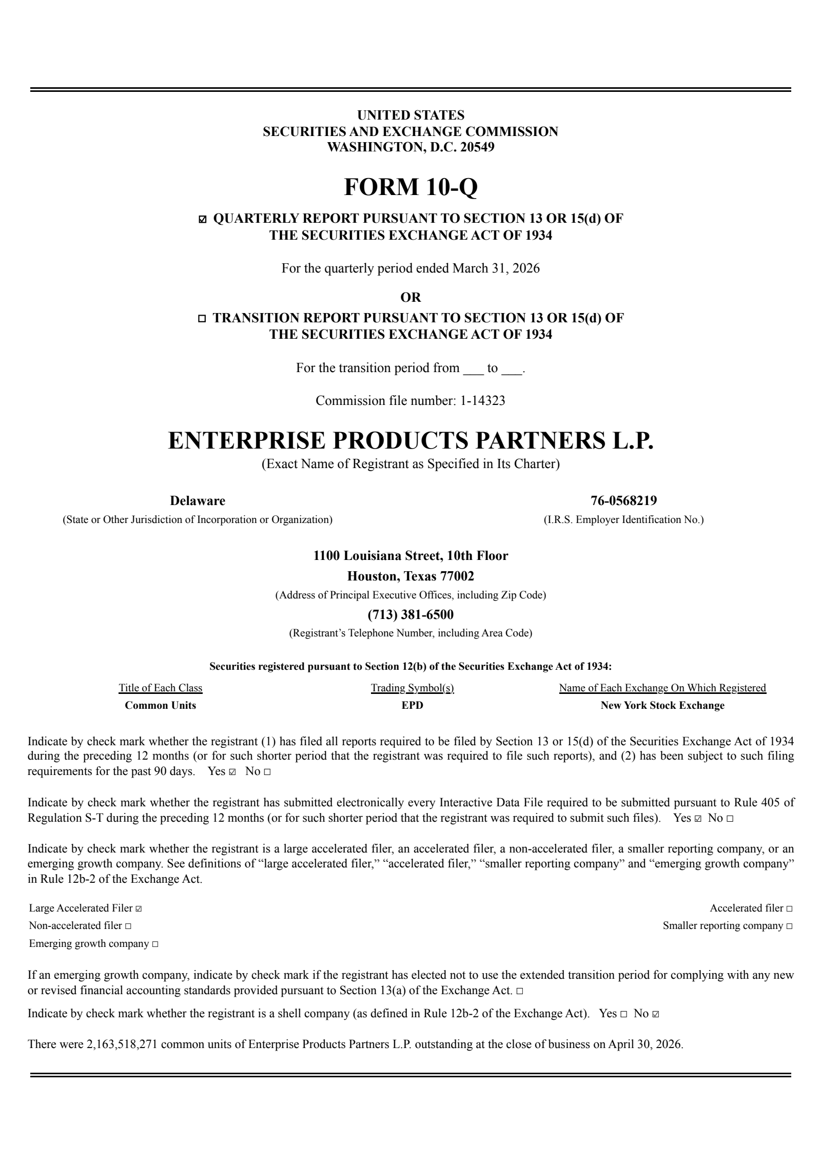 Enterprise Products Partners' Q1 2026 Quarterly report