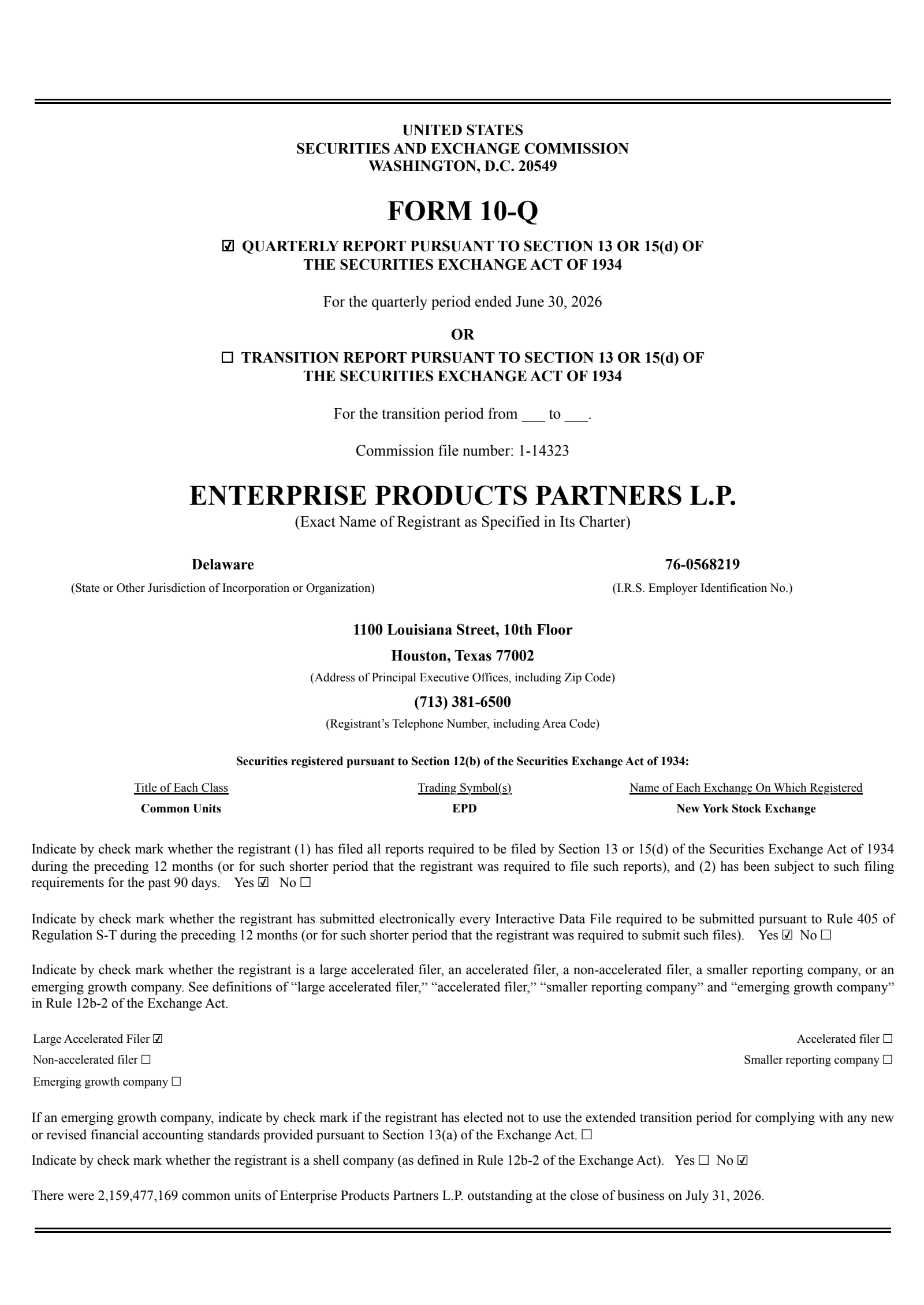 Enterprise Products Partners' Q2 2026 Quarterly report