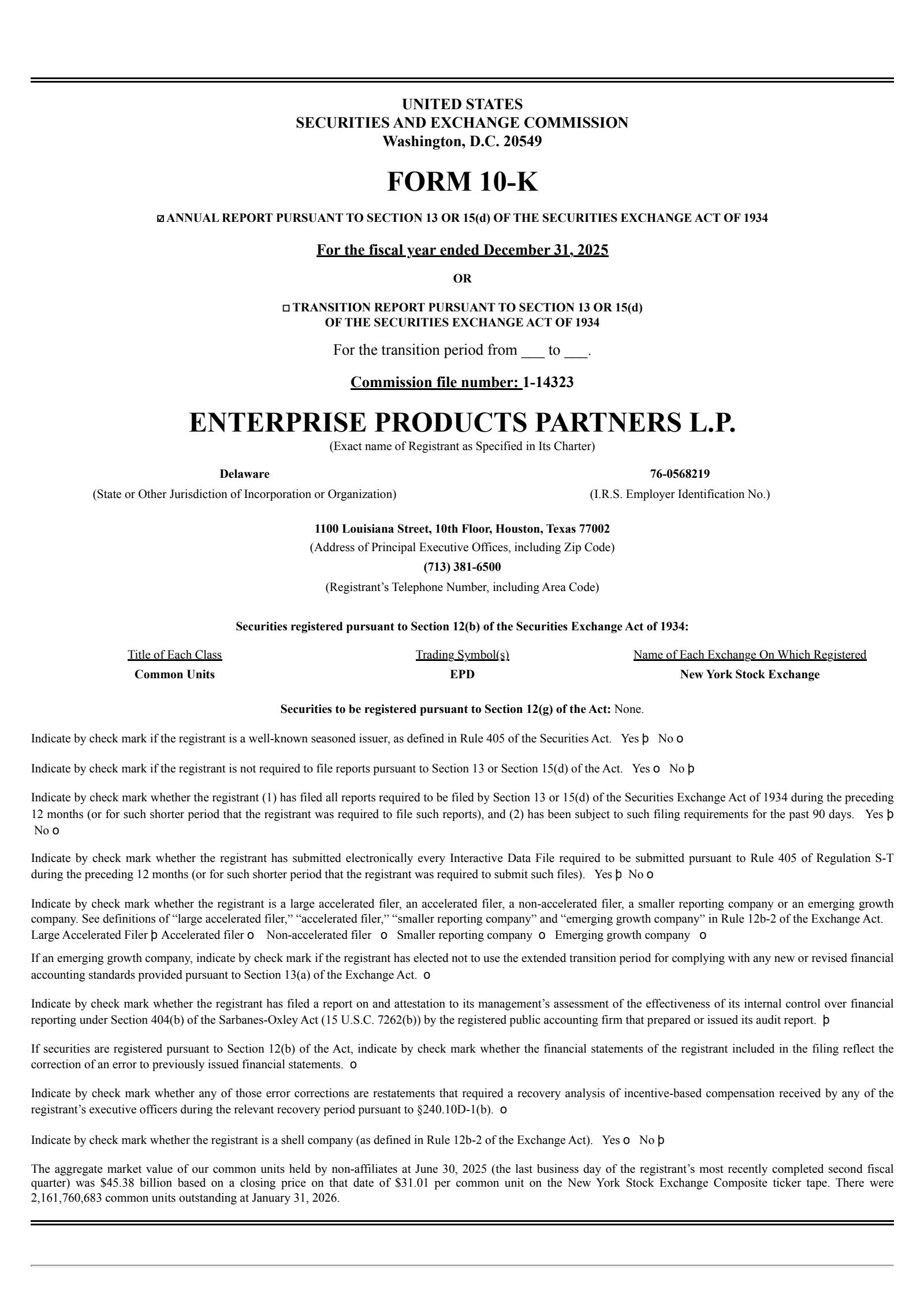 Enterprise Products Partners' Q4 2025 Annual report