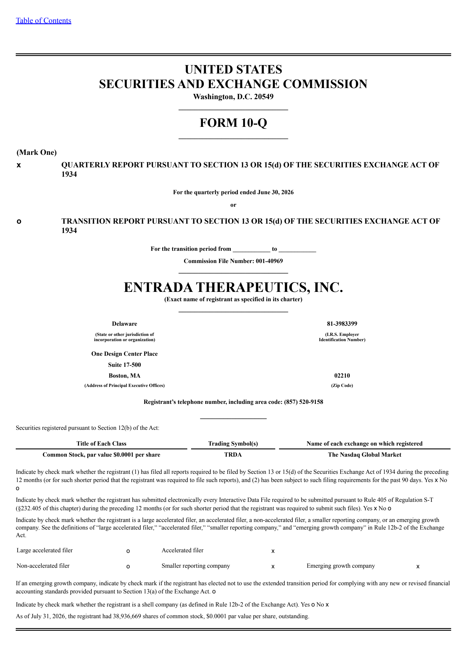 Entrada Therapeutics' Q2 2026 Quarterly report