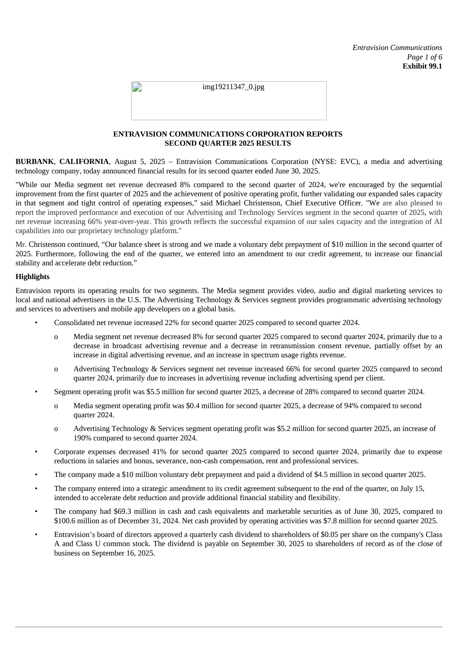Entravision Communications' Q2 2025 Press Release