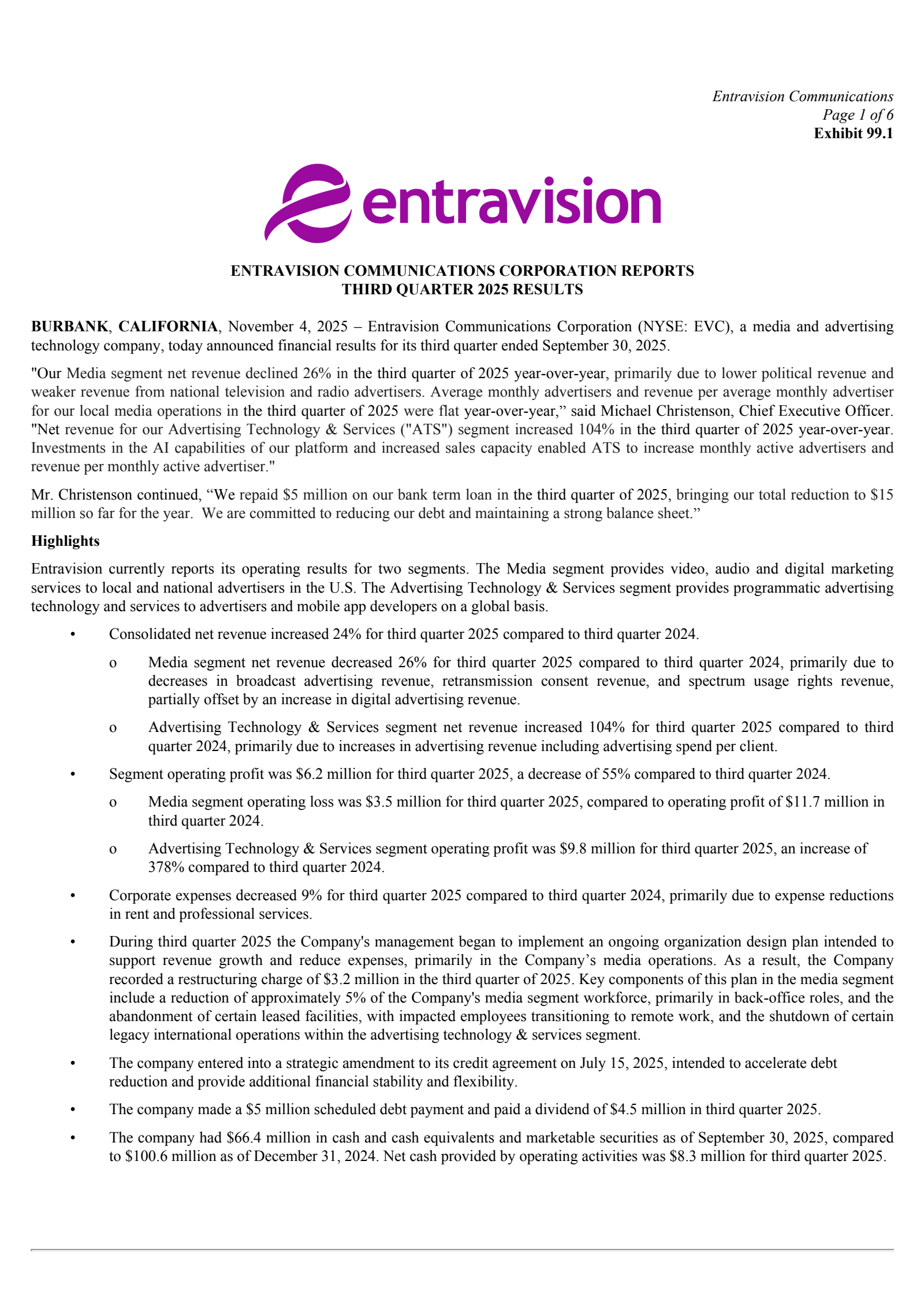 Entravision Communications' Q3 2025 Earnings Release