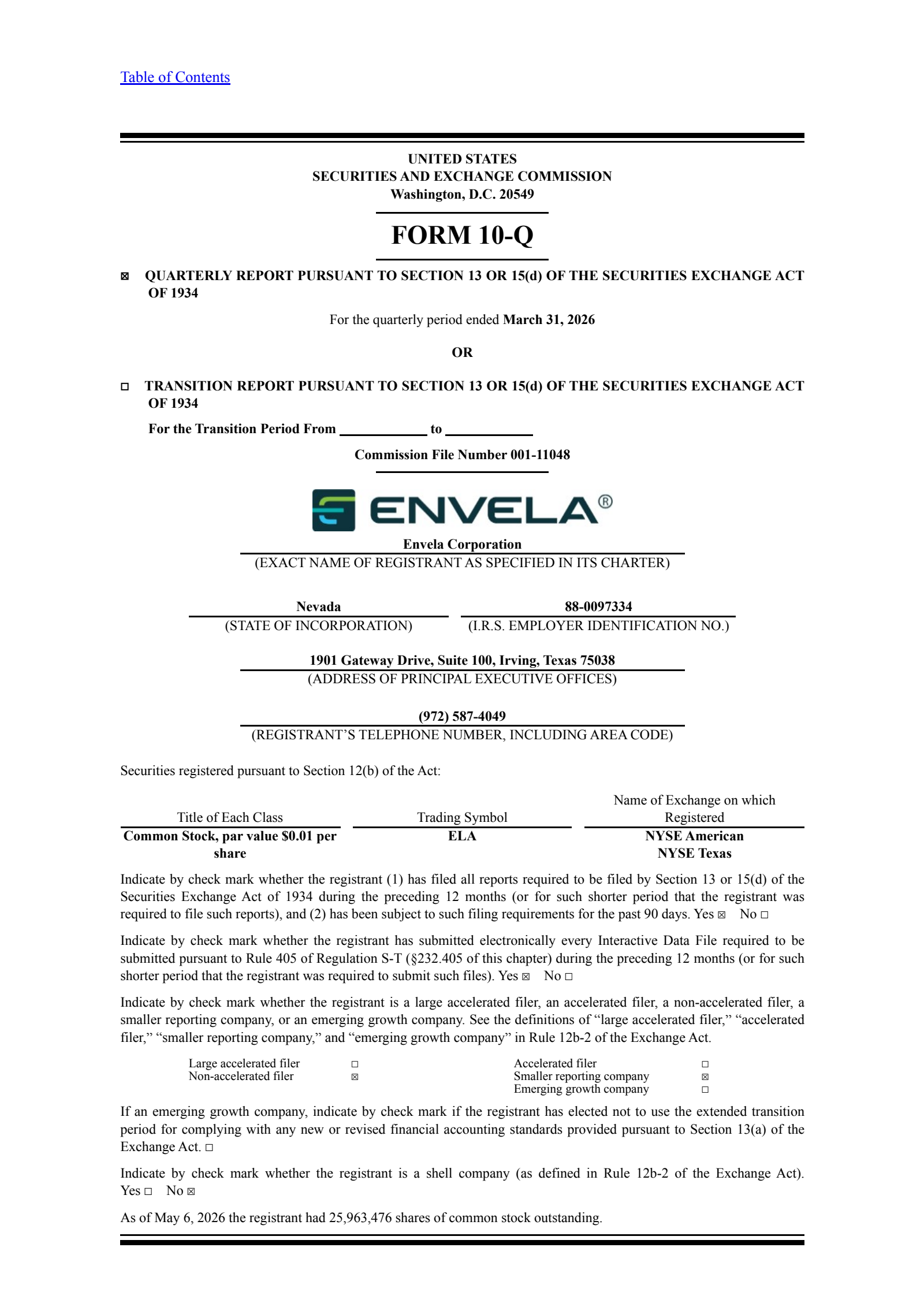Envela's Q1 2026 Quarterly report