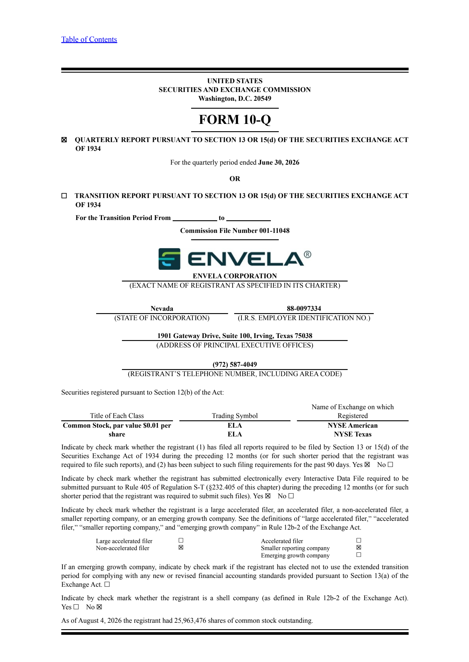 Envela's Q2 2026 Quarterly report