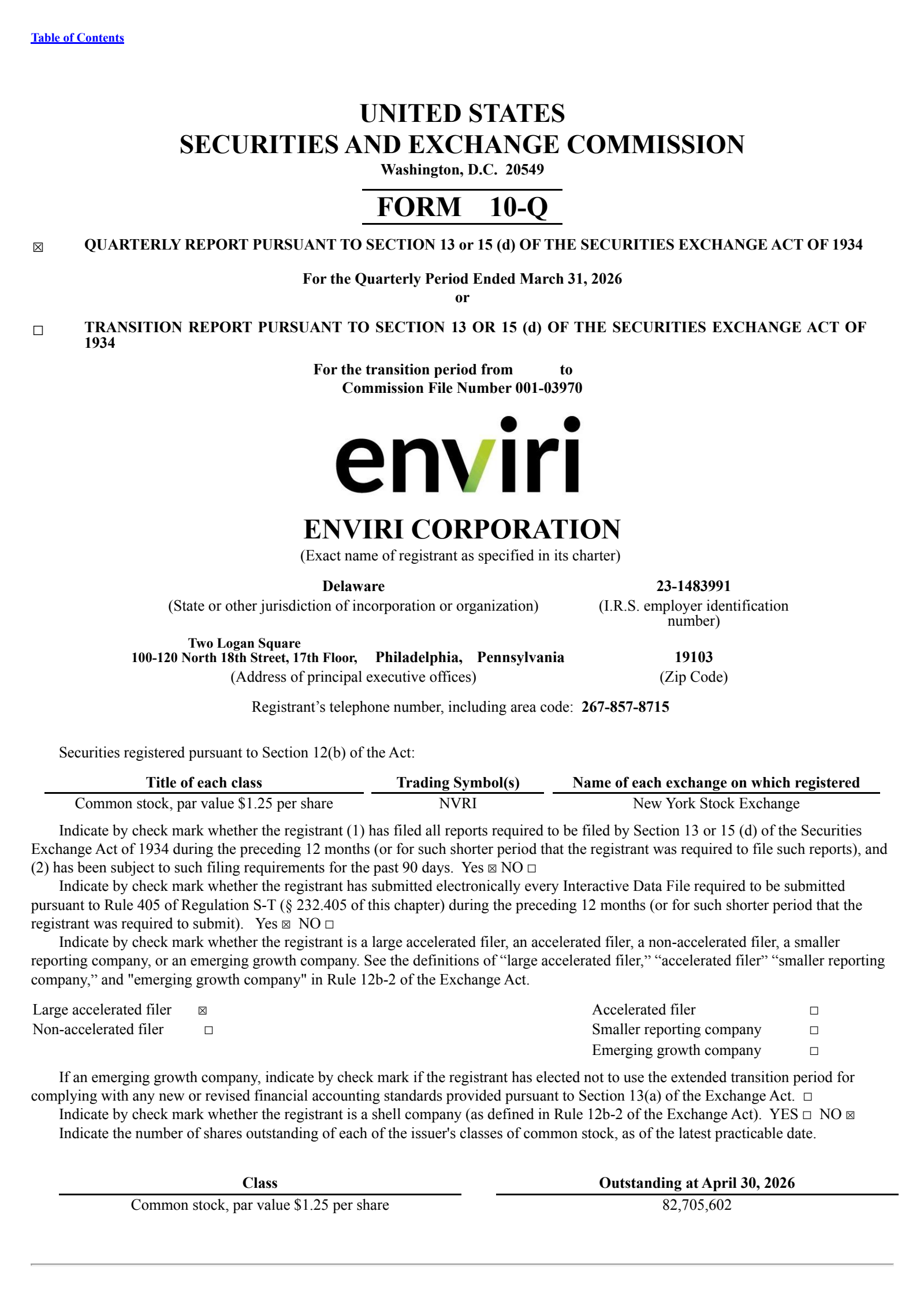 Enviri's Q1 2026 Quarterly report