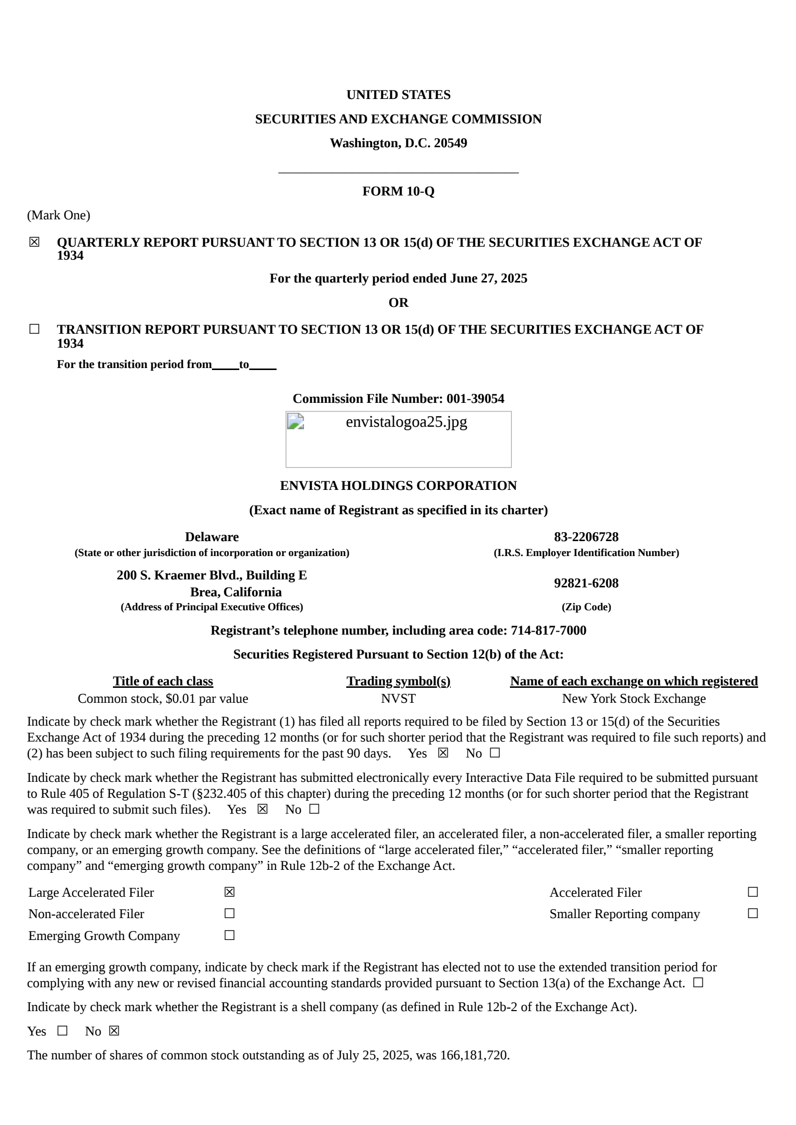 Envista's Q2 2025 Quarterly report