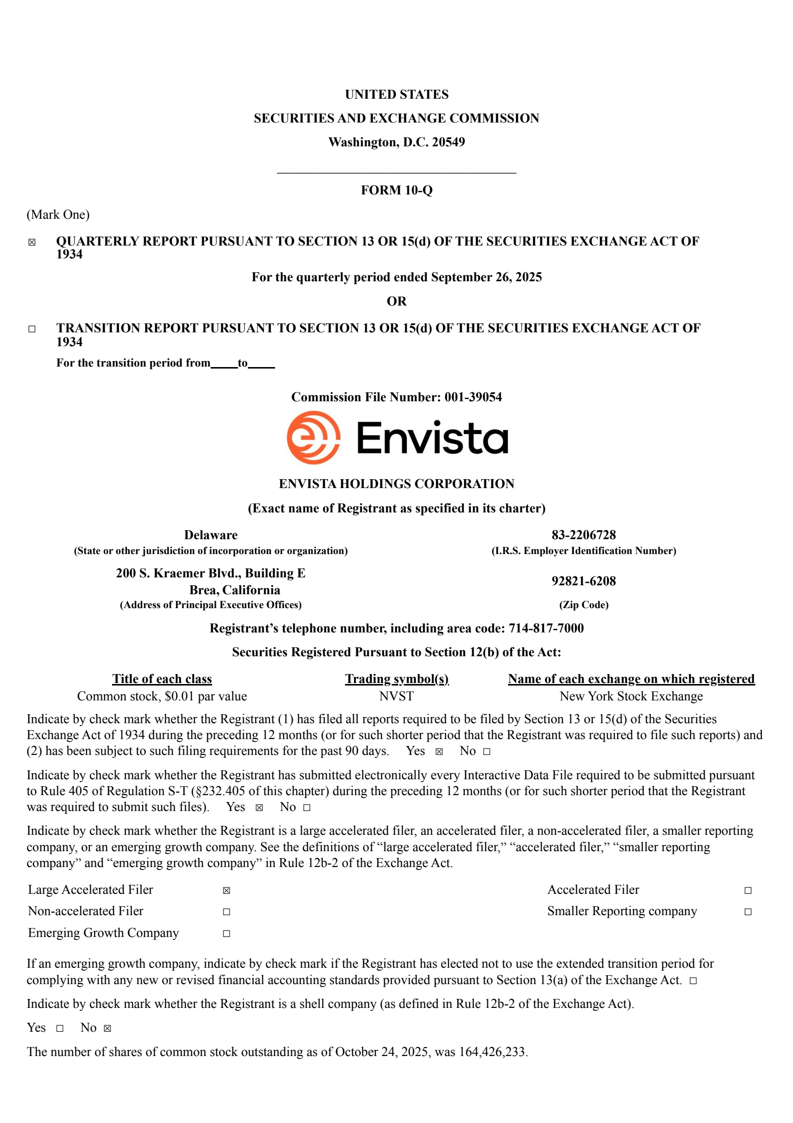 Envista's Q3 2025 Quarterly Report