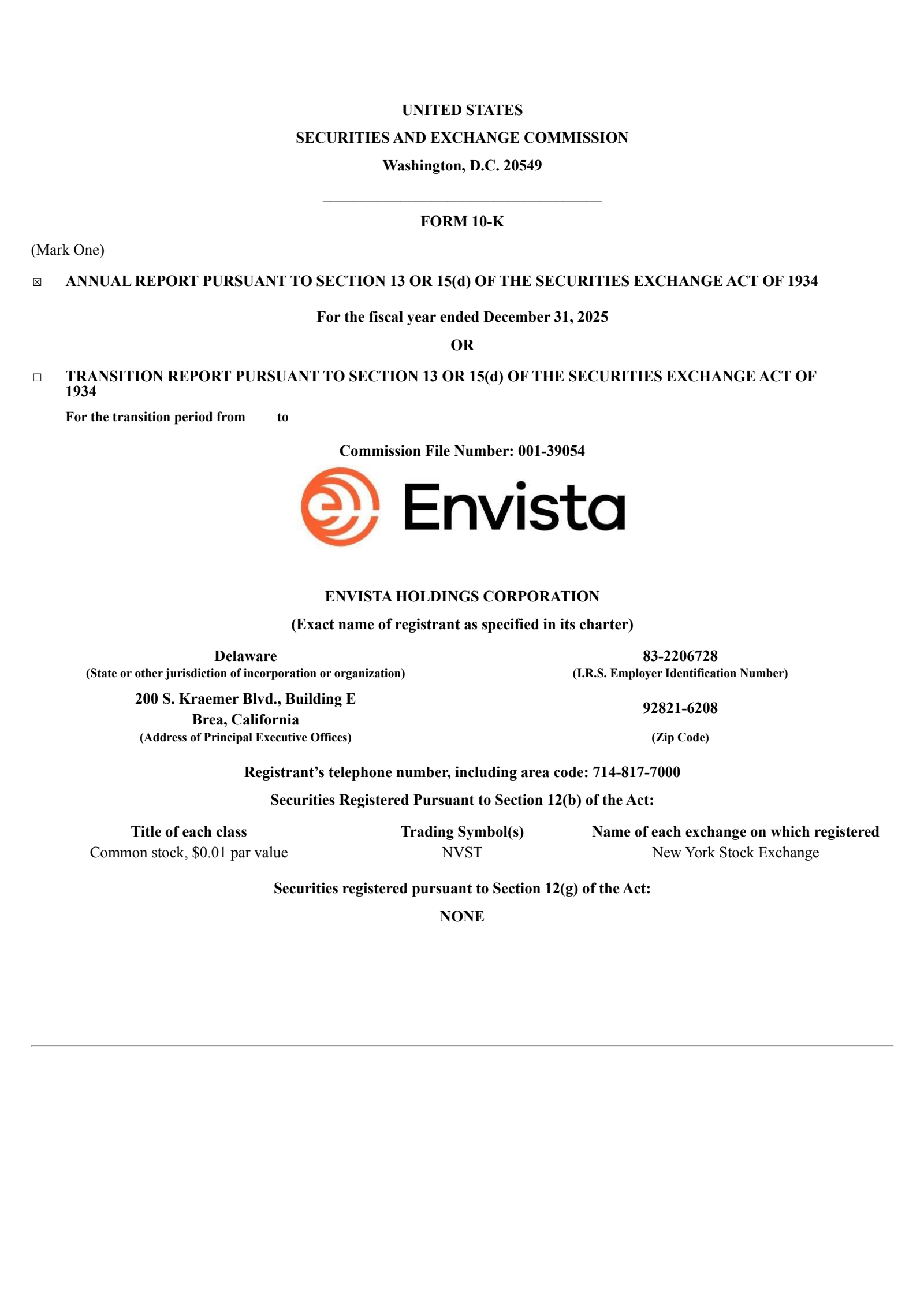 Envista's Q4 2025 Annual report