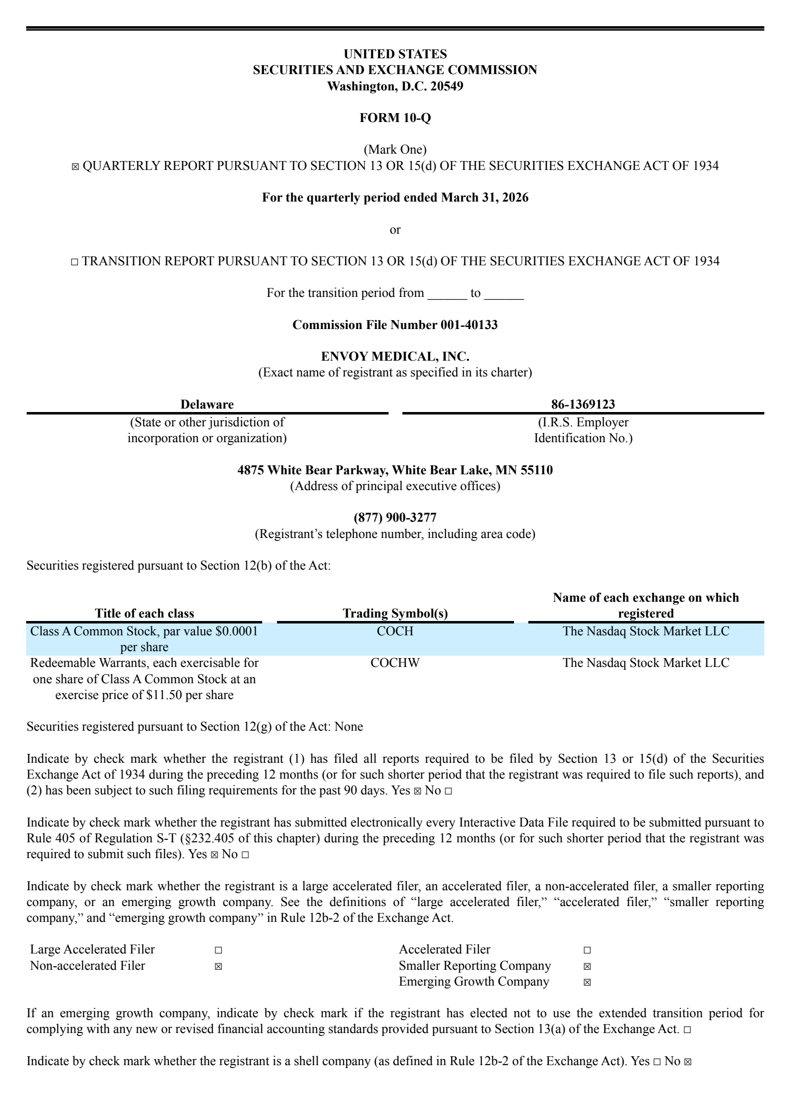 Envoy Medical's Q1 2026 Quarterly report