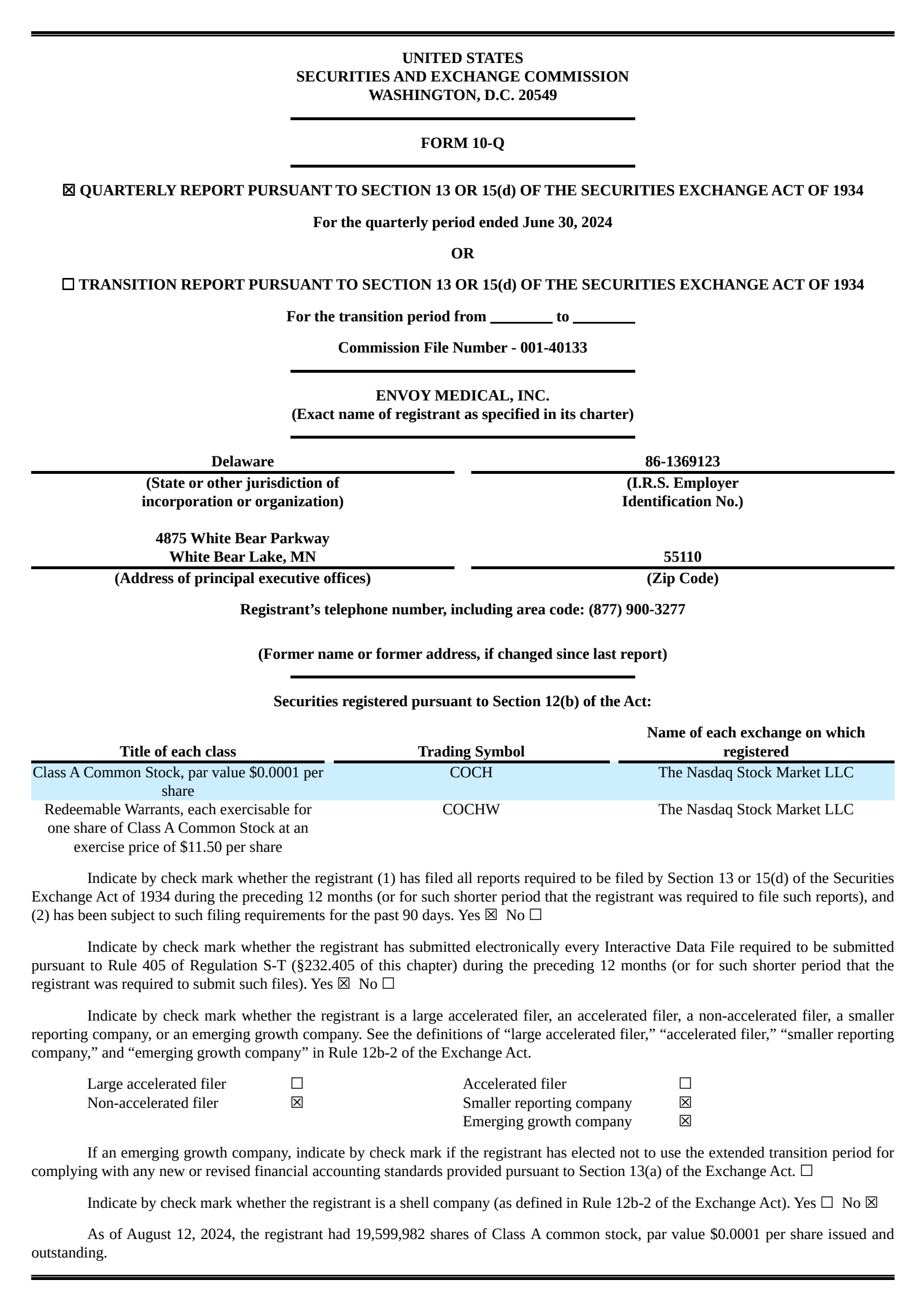 Envoy Medical's Q2 2024 Quarterly report