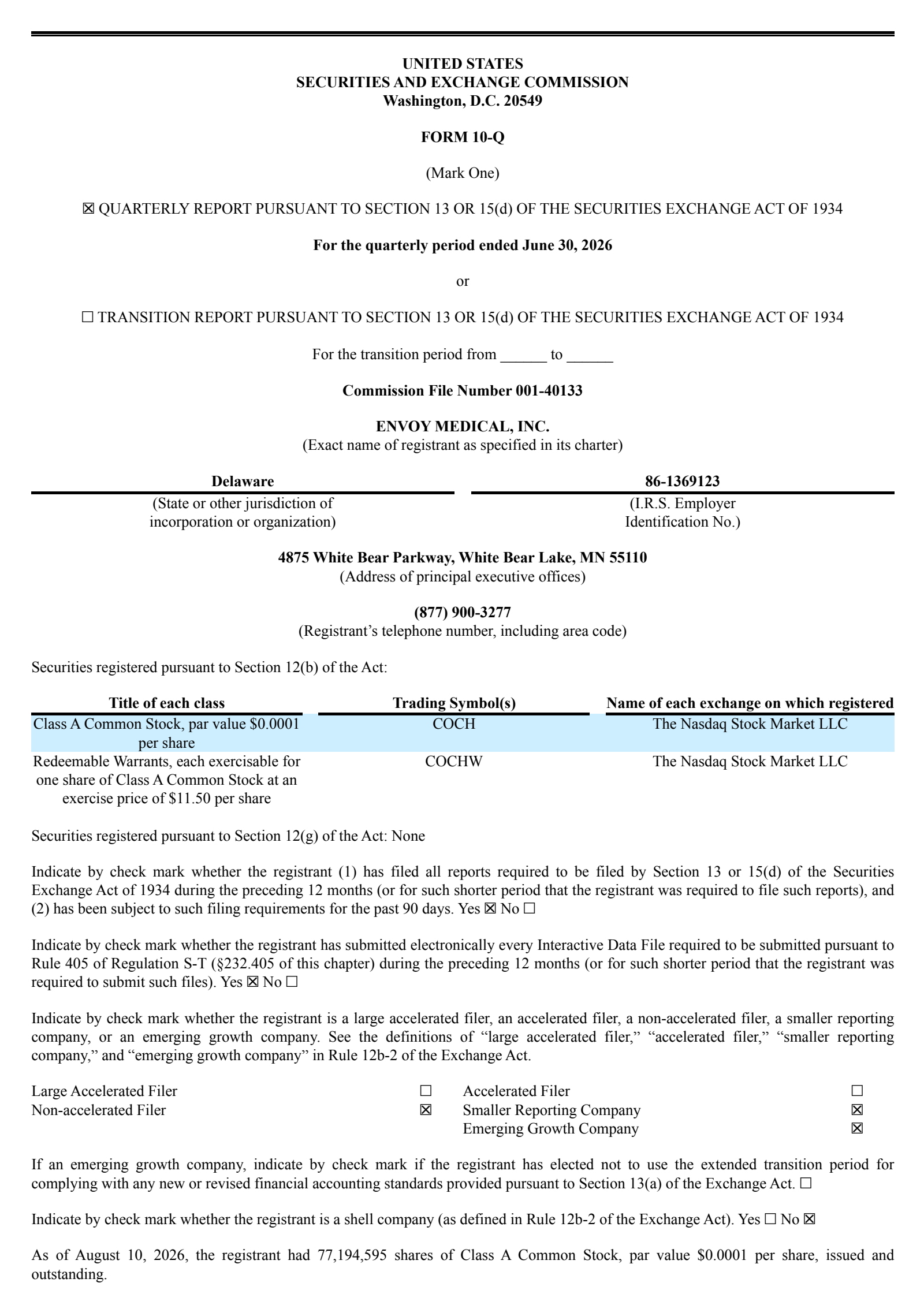 Envoy Medical's Q2 2026 Quarterly report