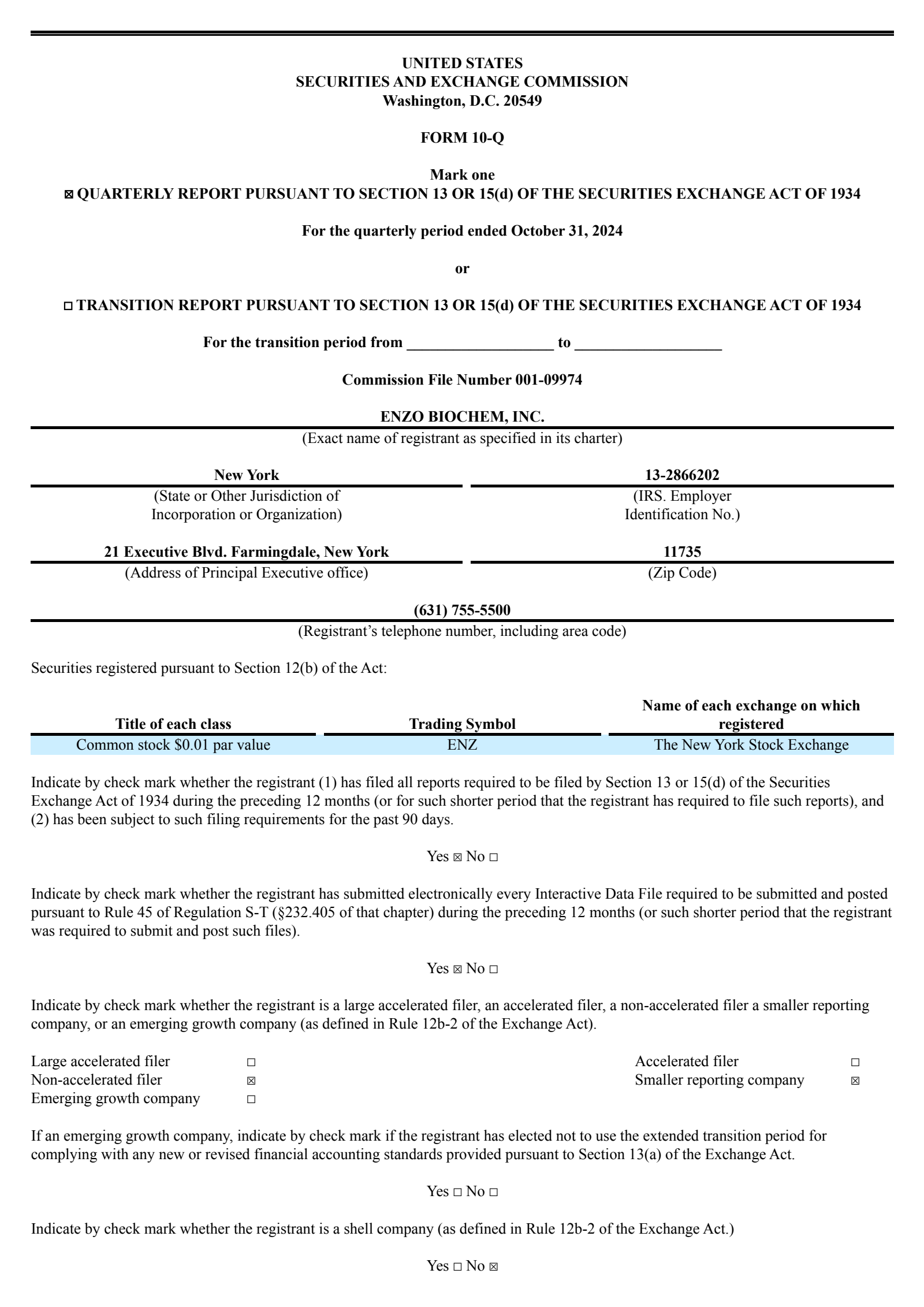 Enzo Biochem's Q1 2025 Quarterly report