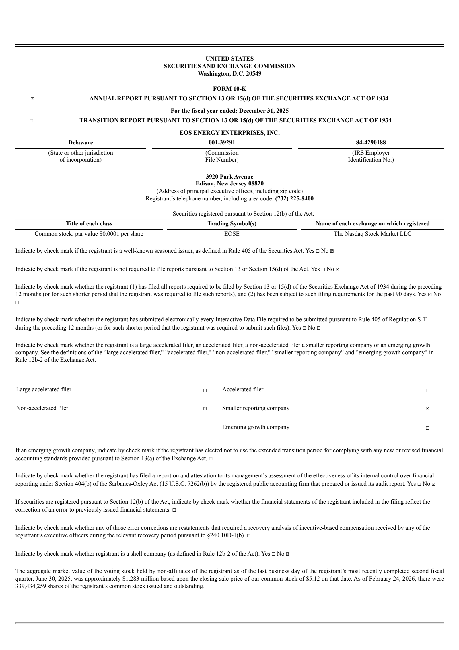 Eos Energy Enterprises' Q4 2025 Annual report