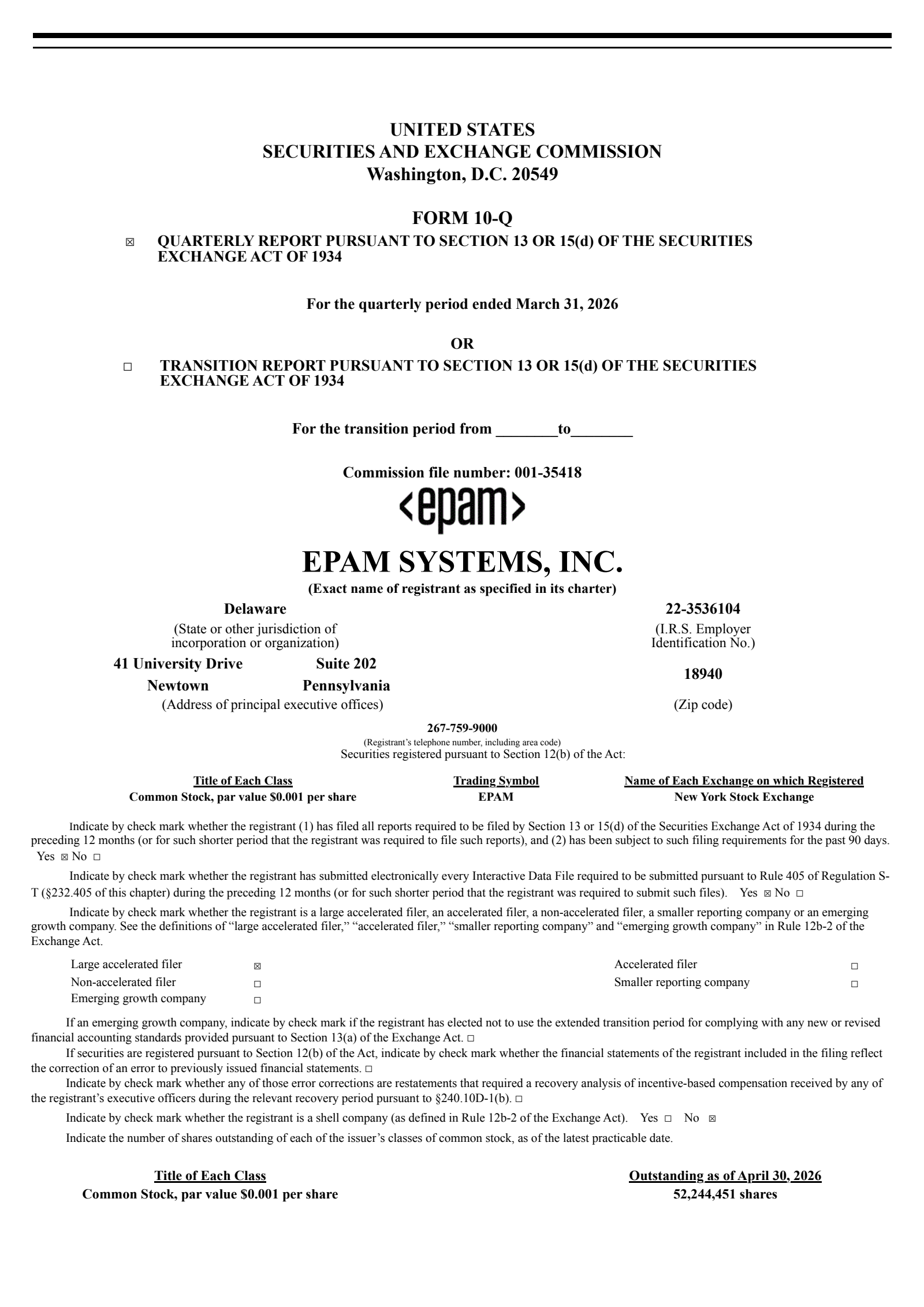 EPAM Systems' Q1 2026 Quarterly report