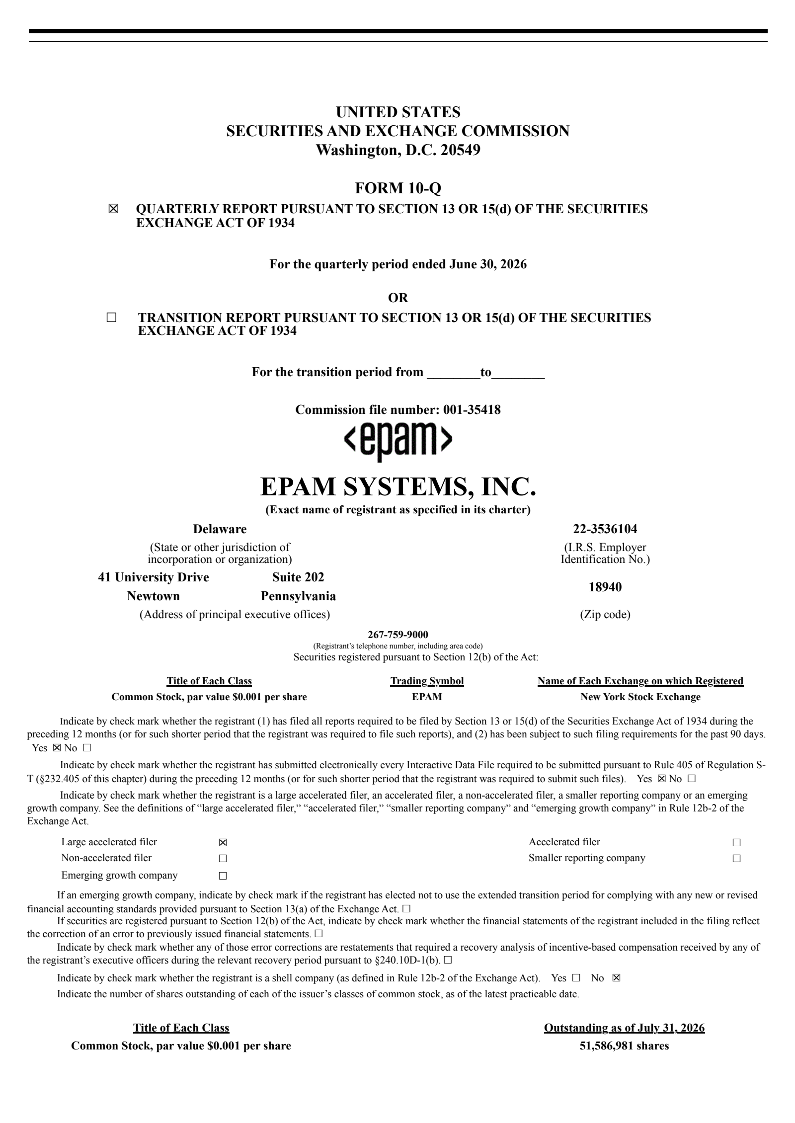 EPAM Systems' Q2 2026 Quarterly report