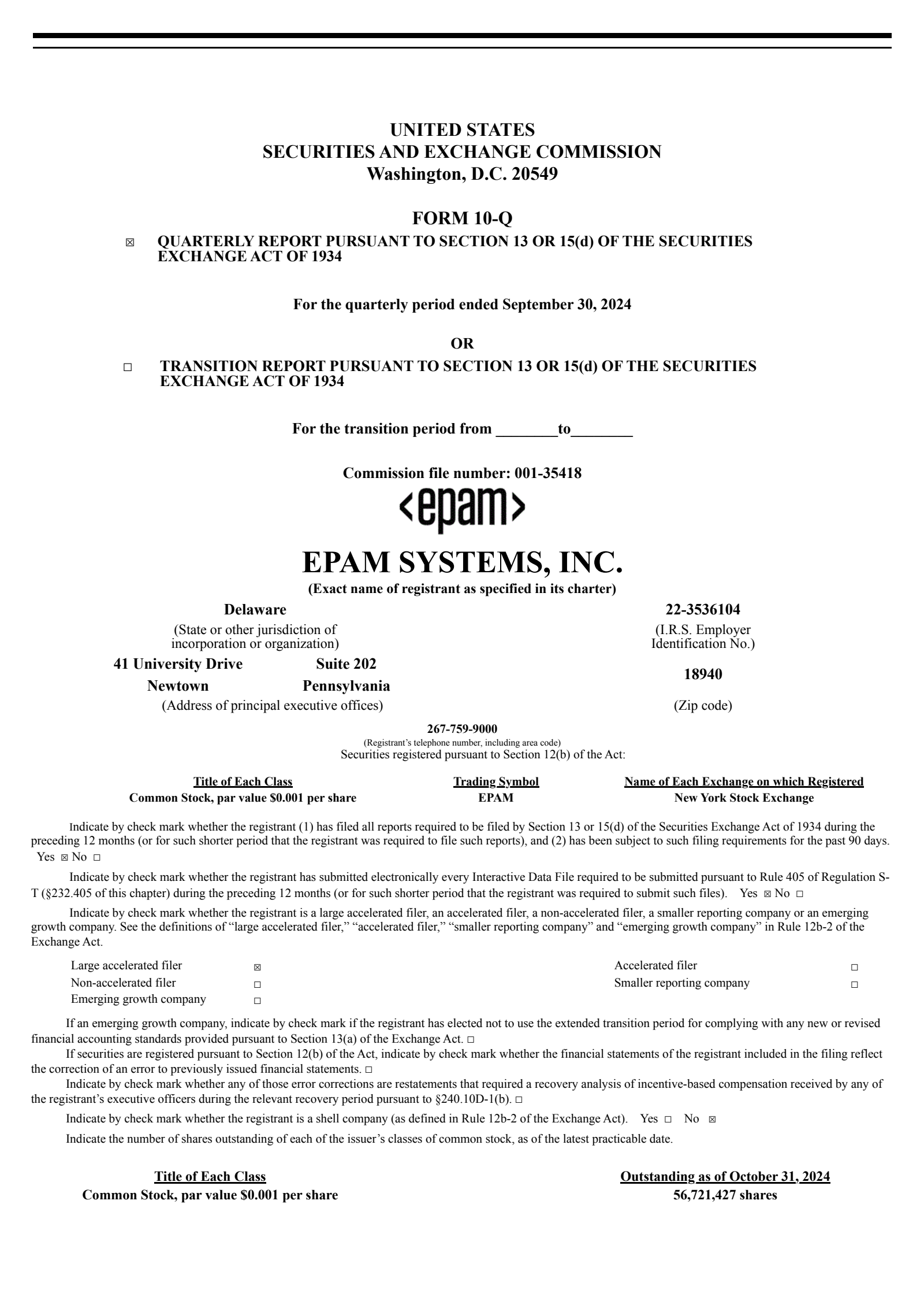 EPAM Systems' Q3 2024 Quarterly report