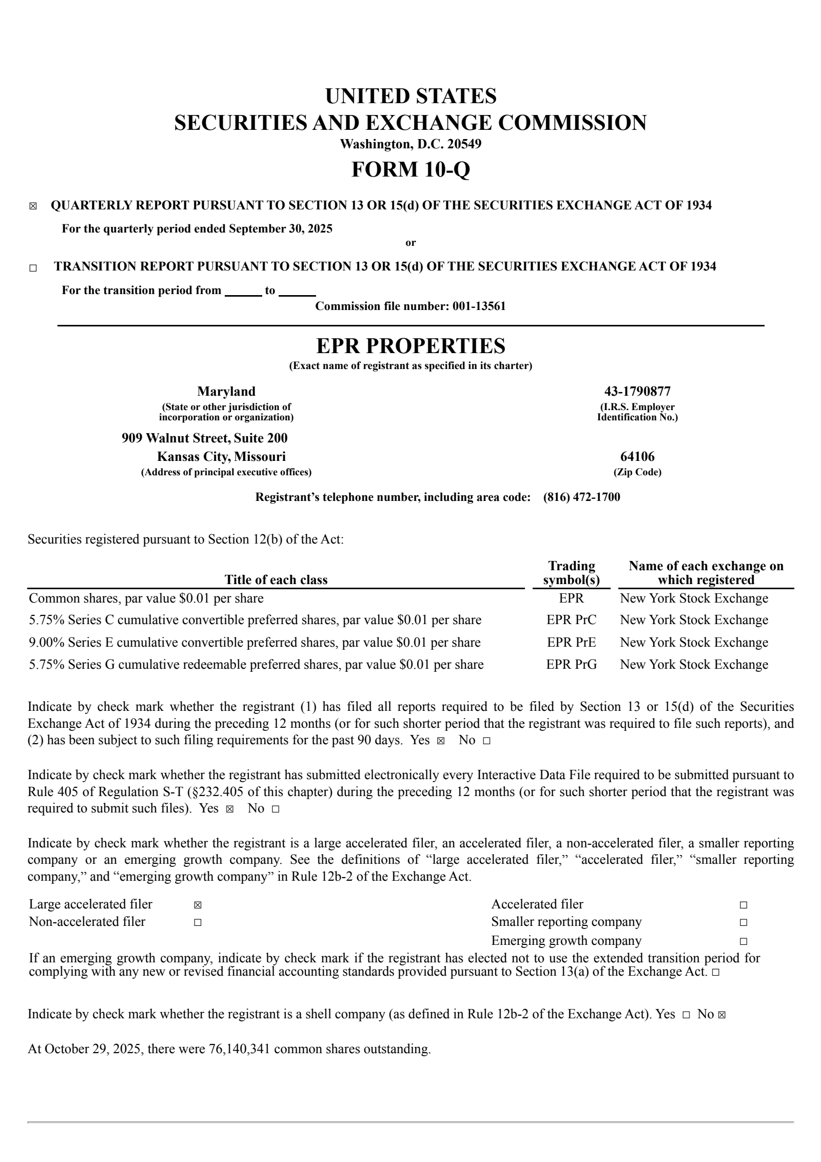 EPR Properties' Q3 2025 Quarterly Report