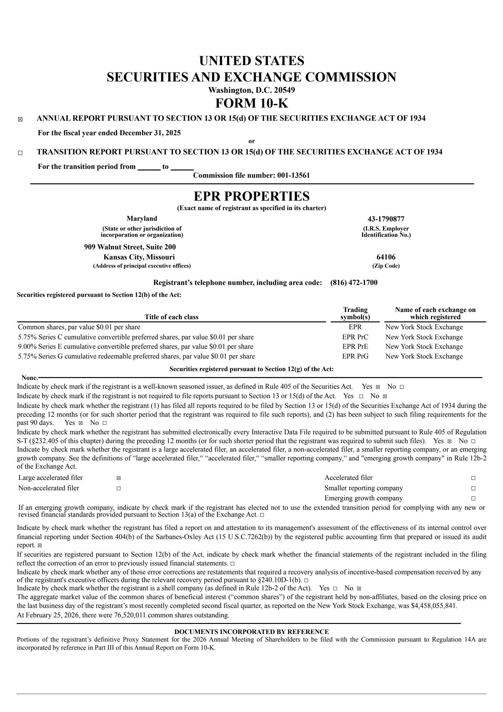 EPR Properties' Q4 2025 Annual report