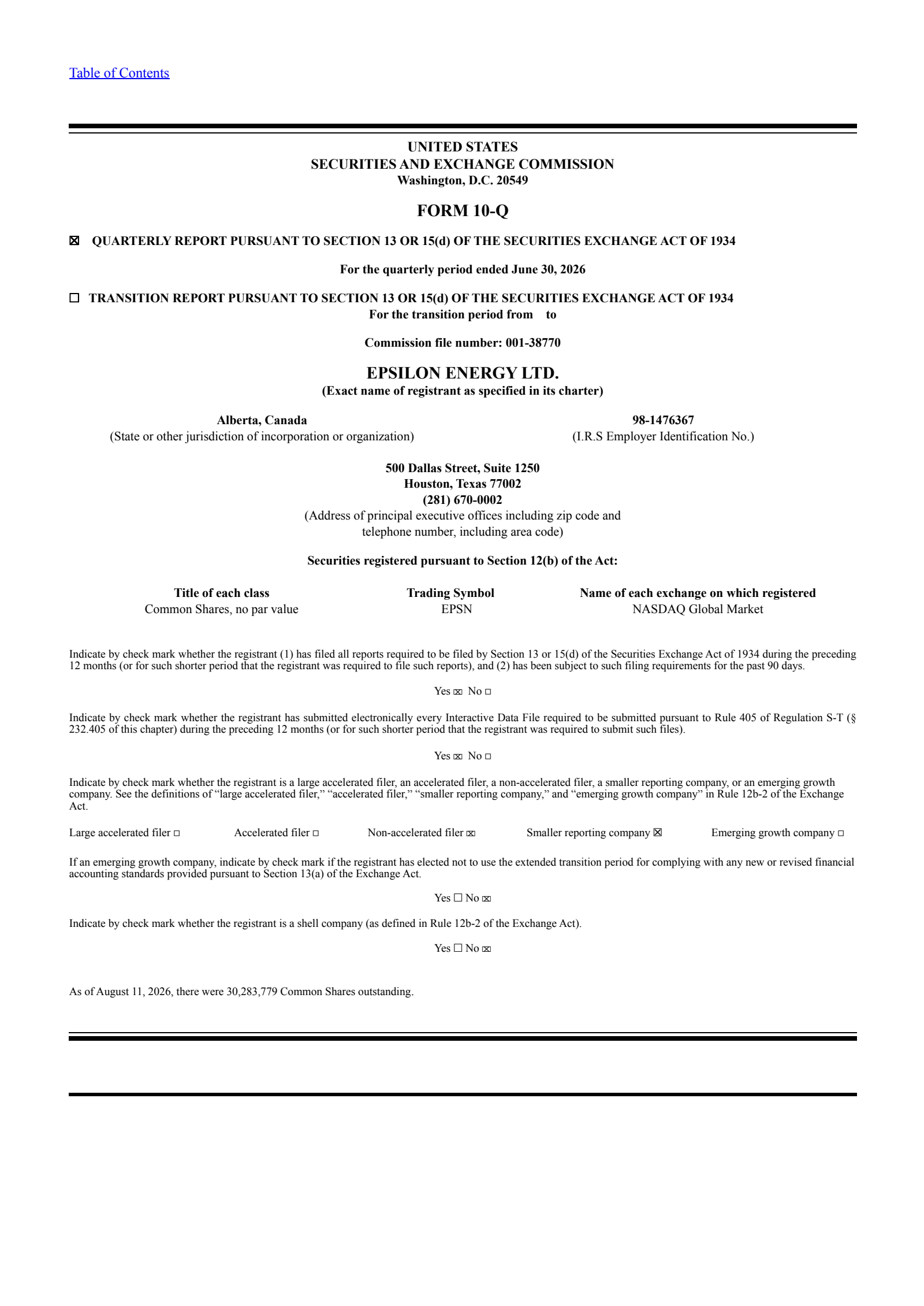 Epsilon Energy's Q2 2026 Quarterly report