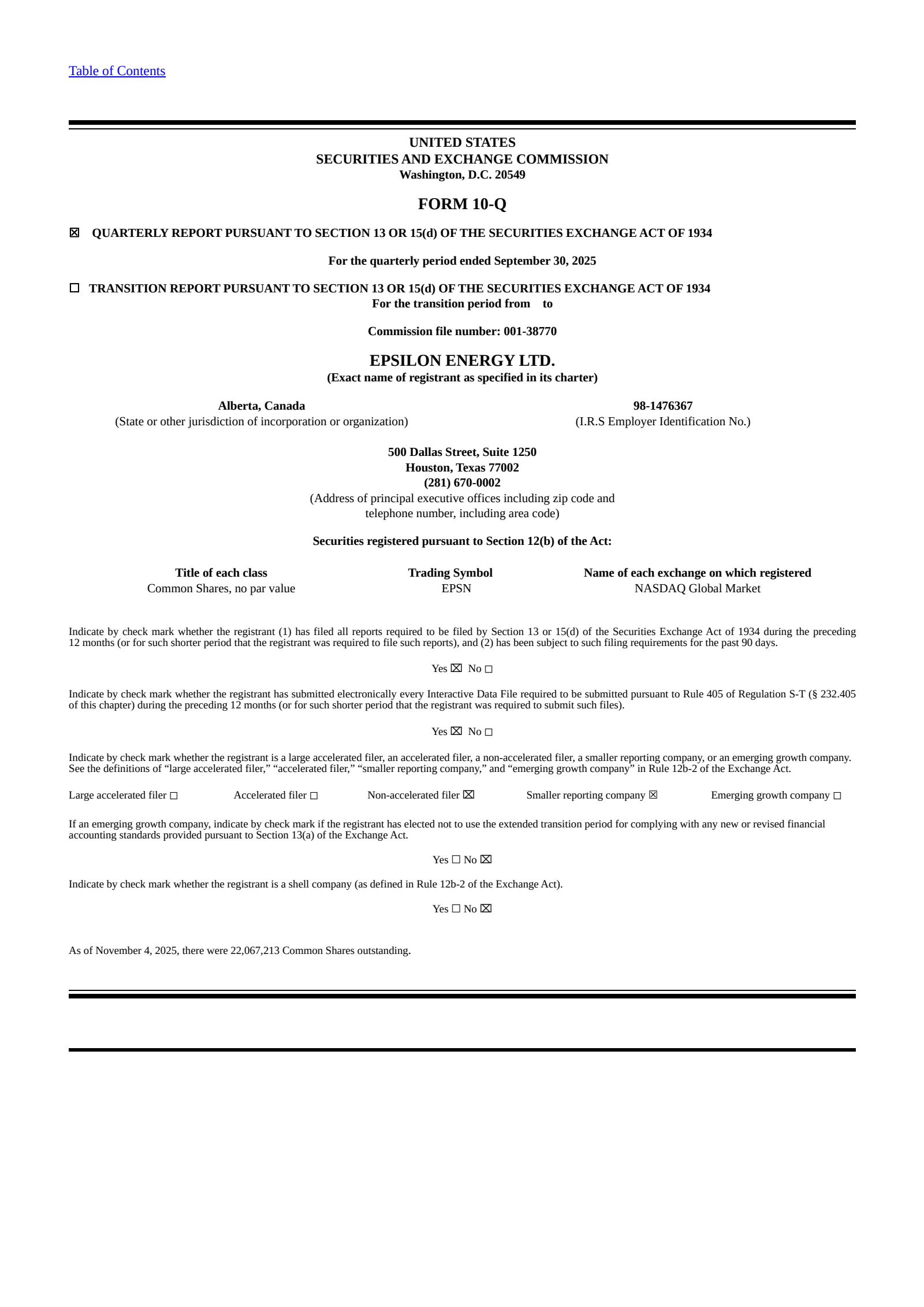 Epsilon Energy's Q3 2025 Quarterly Report
