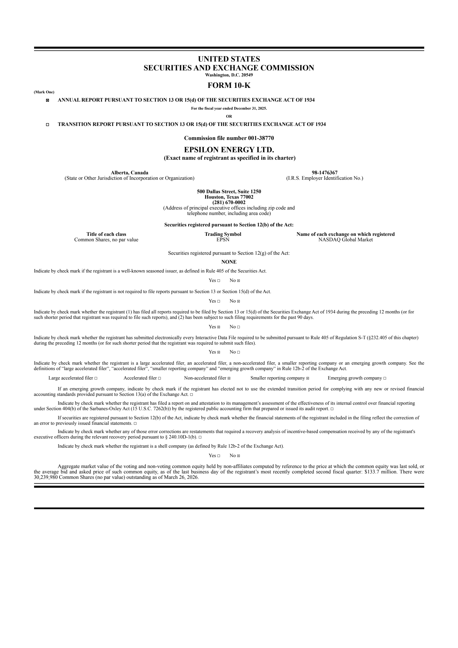 Epsilon Energy's Q4 2025 Annual report