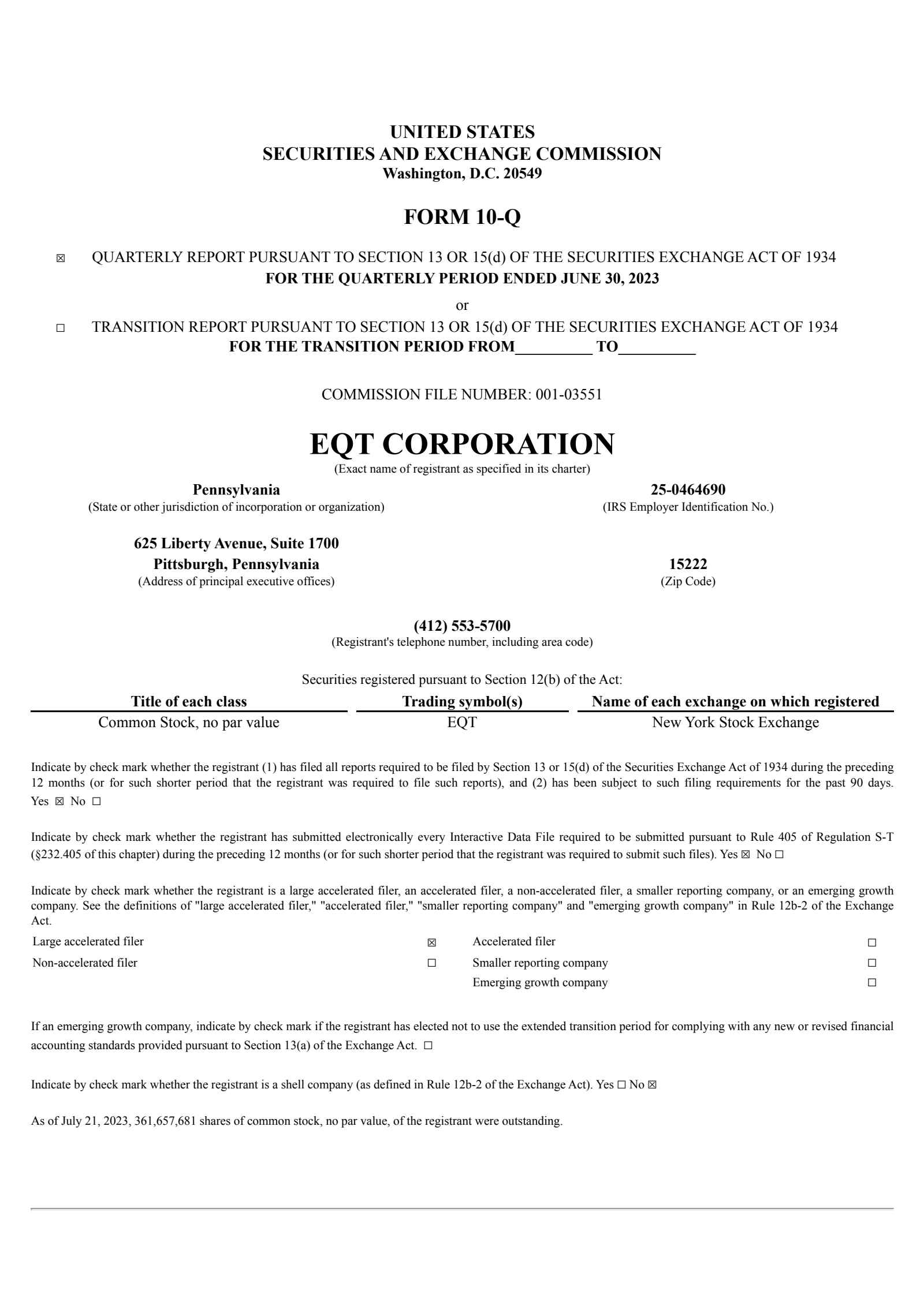 EQT's Q2 2023 Quarterly report