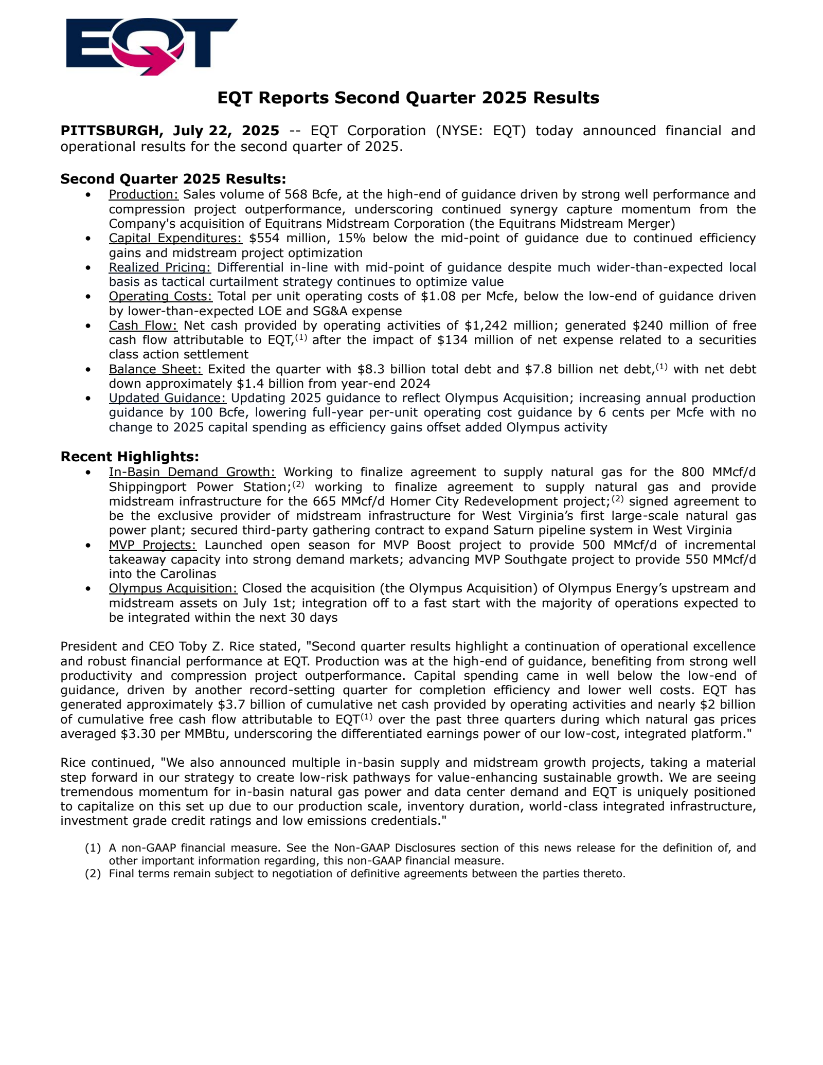EQT's Q2 2025 Earnings Release