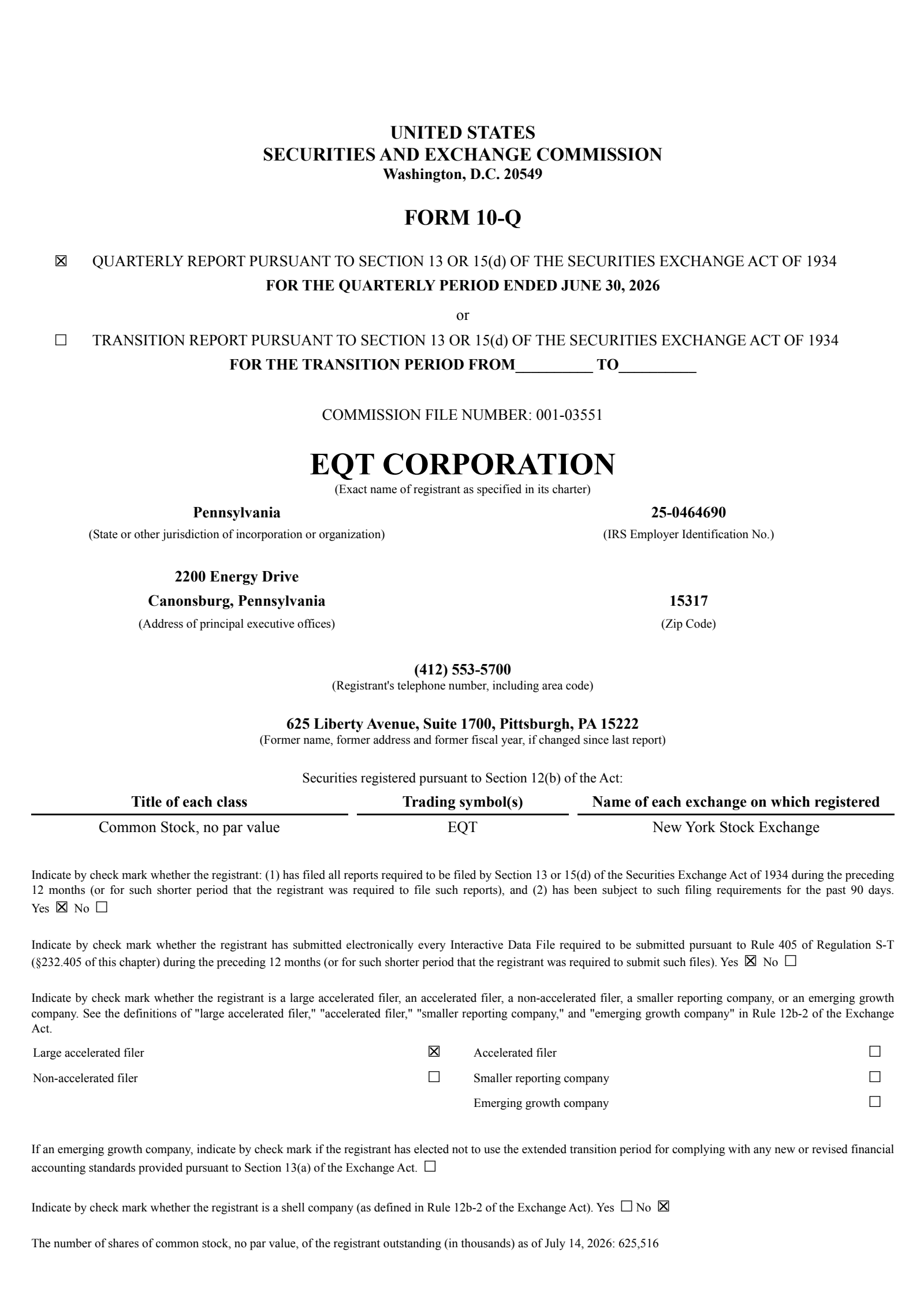 EQT's Q2 2026 Quarterly report