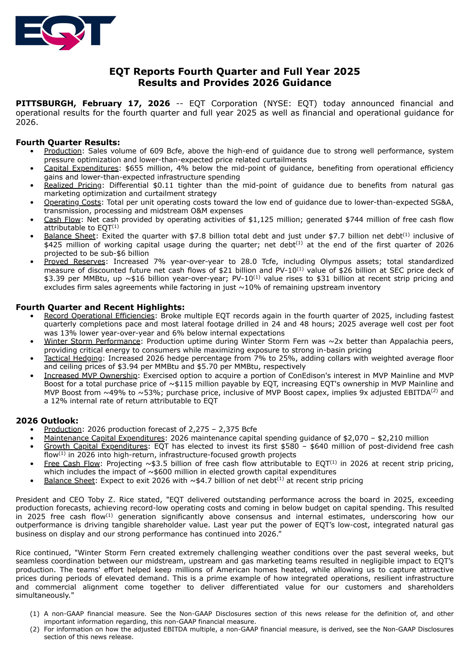 EQT's Q4 2025 Press Release