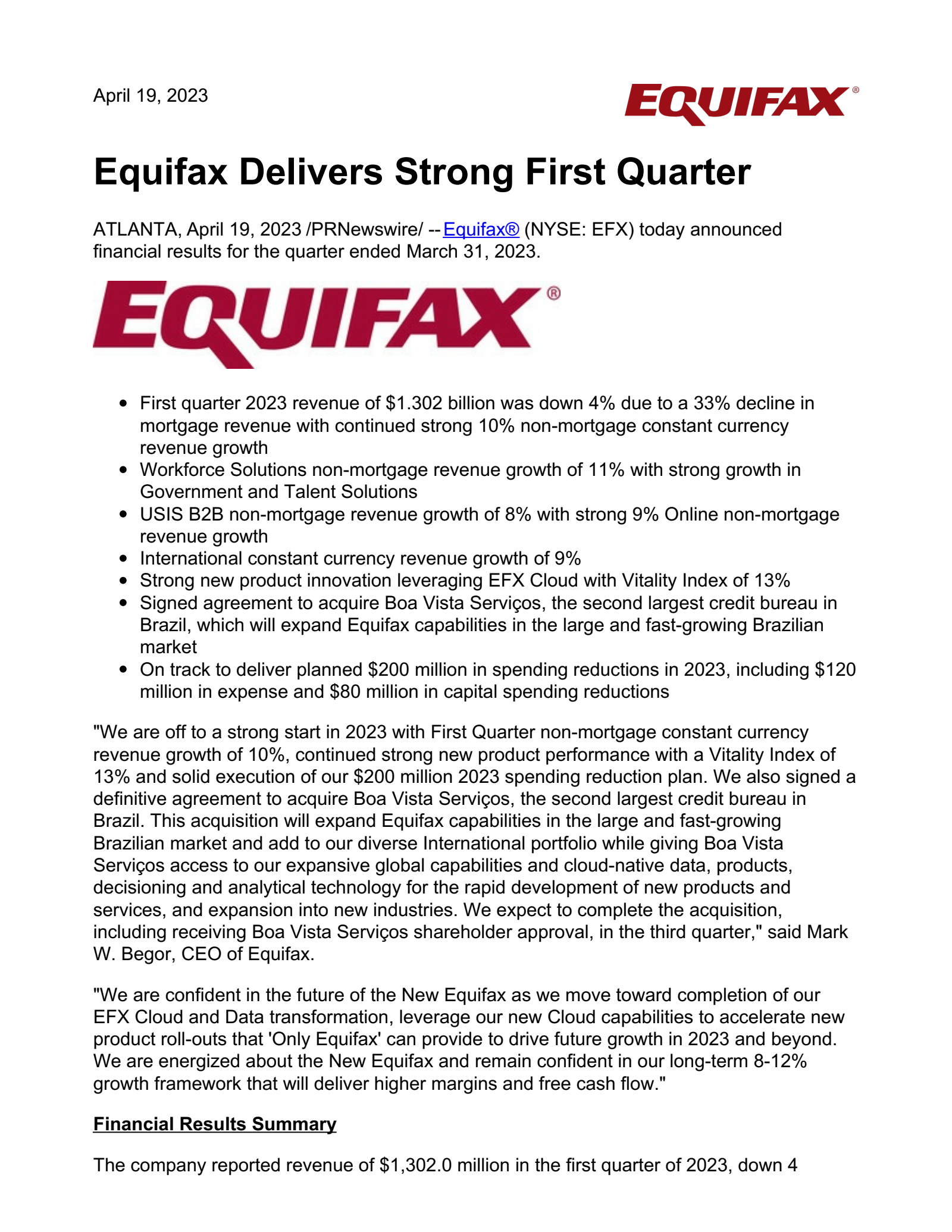 Equifax's Q1 2023 Press Release