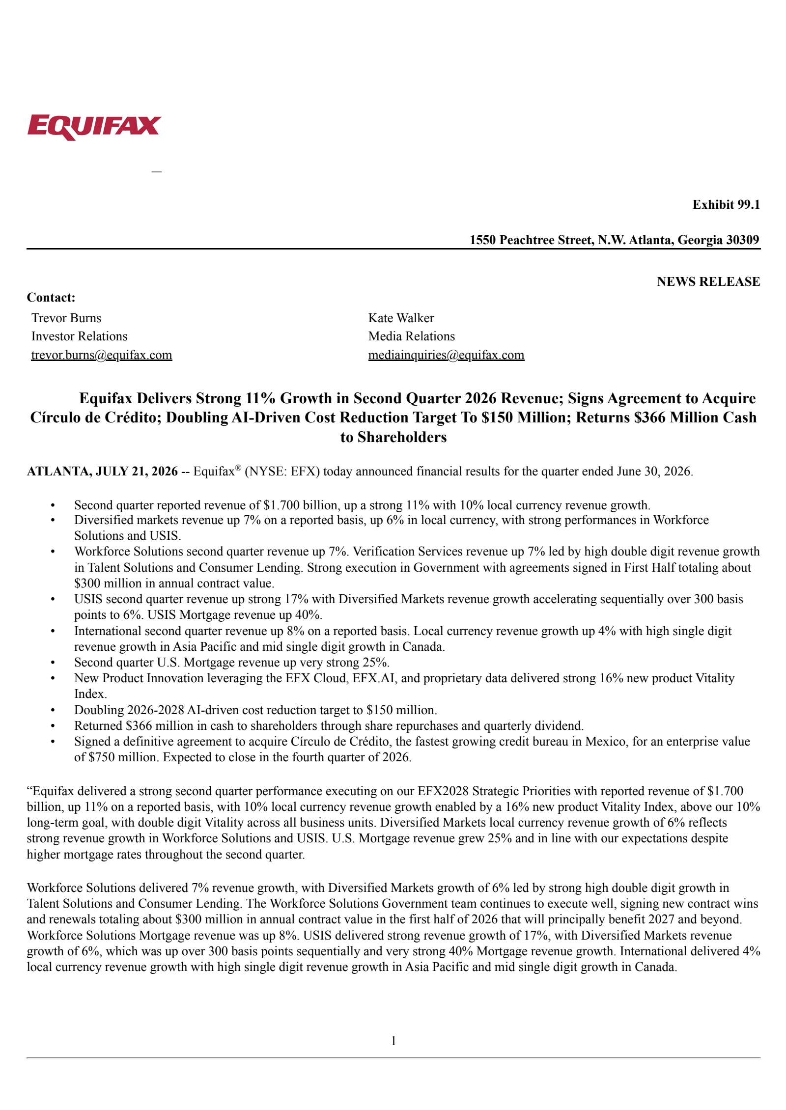 Equifax's Q2 2026 Press Release