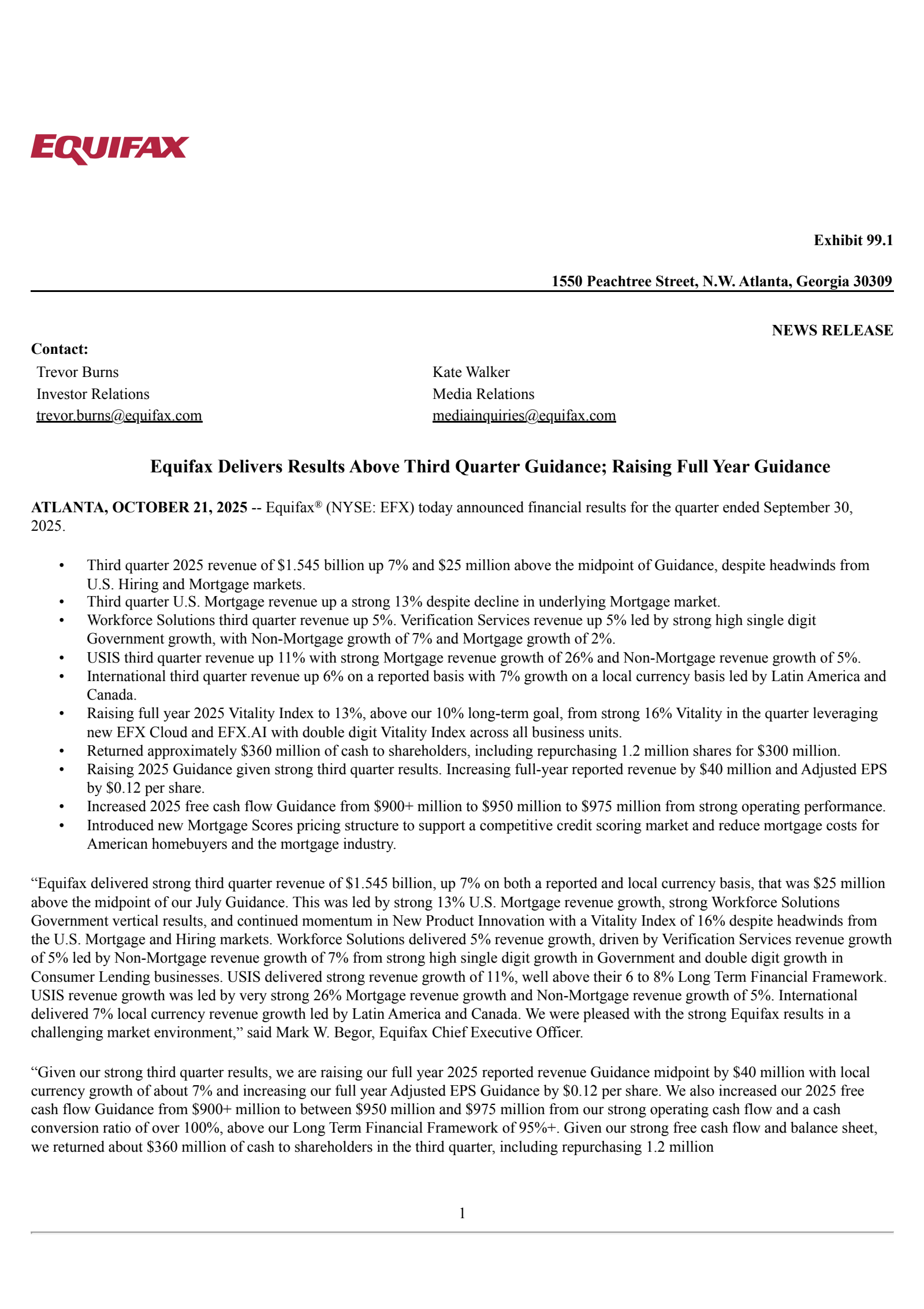 Equifax's Q3 2025 Earnings Release