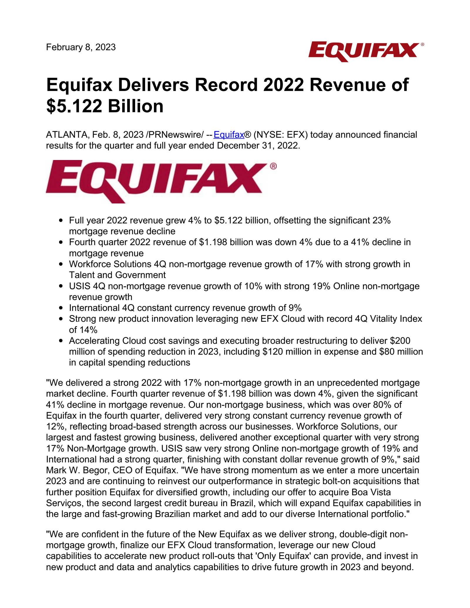 Equifax's Q4 2022 Press Release