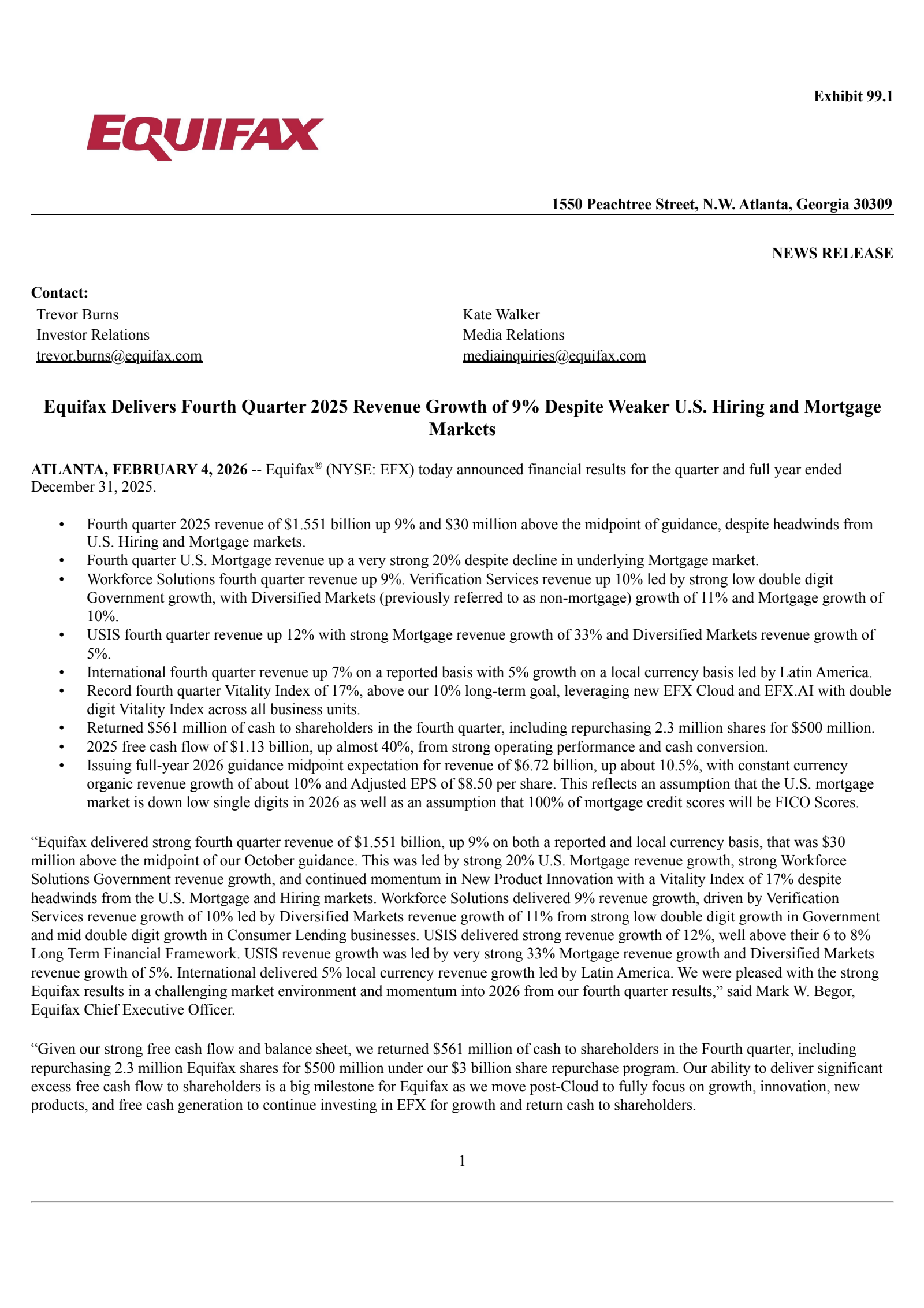 Equifax's Q4 2025 Press Release