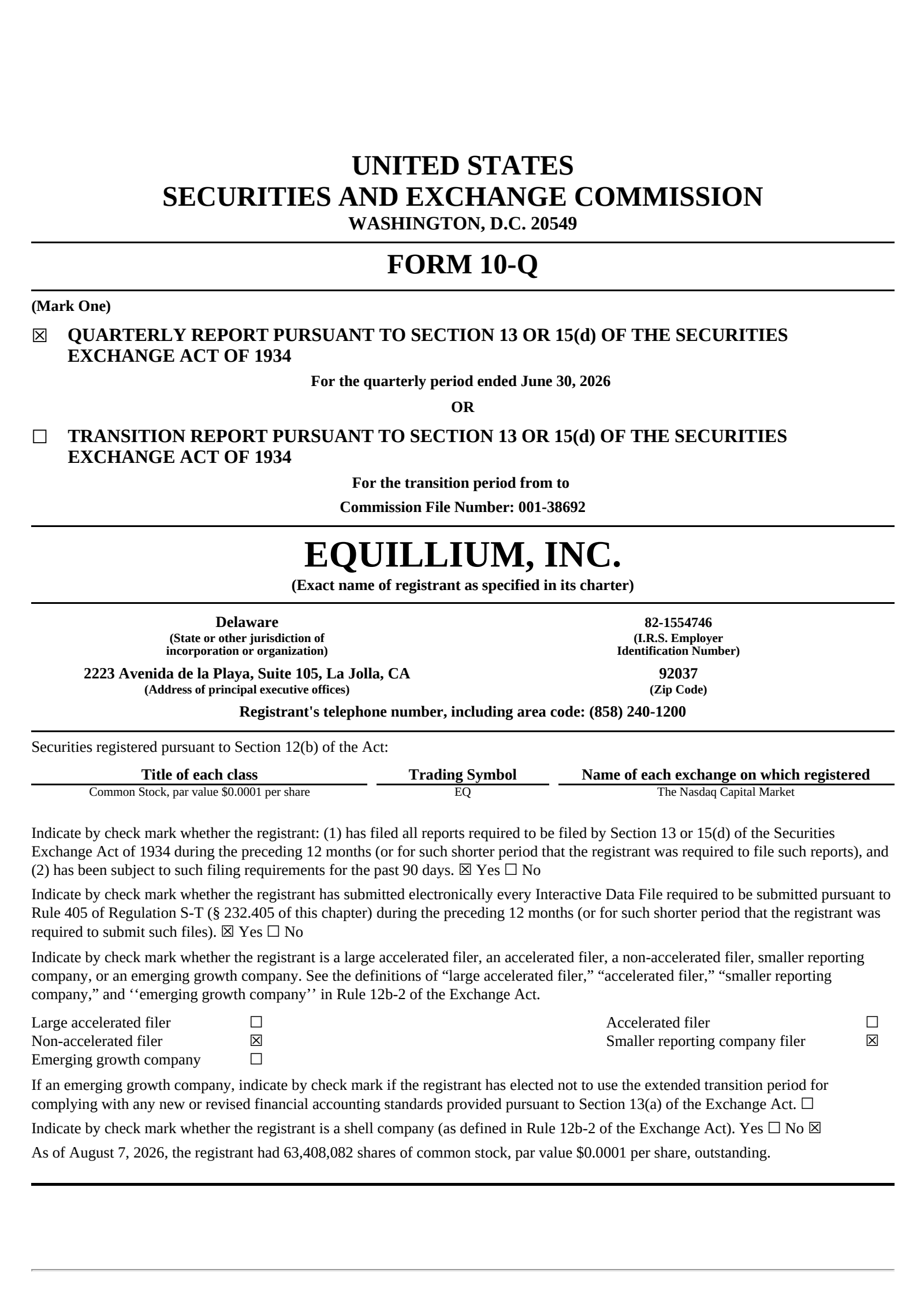 Equillium's Q2 2026 Quarterly report