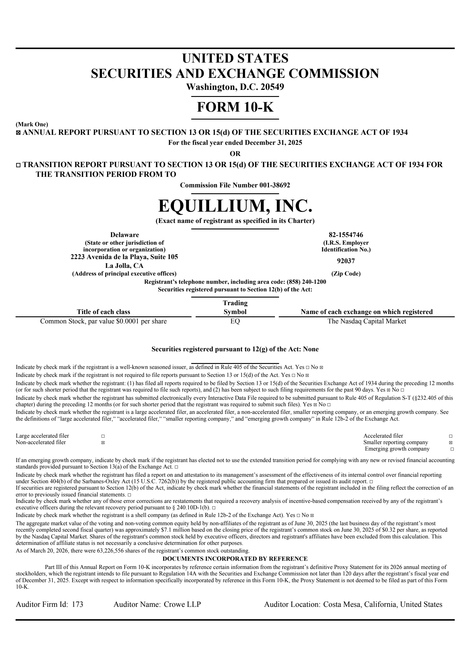 Equillium's Q4 2025 Annual report