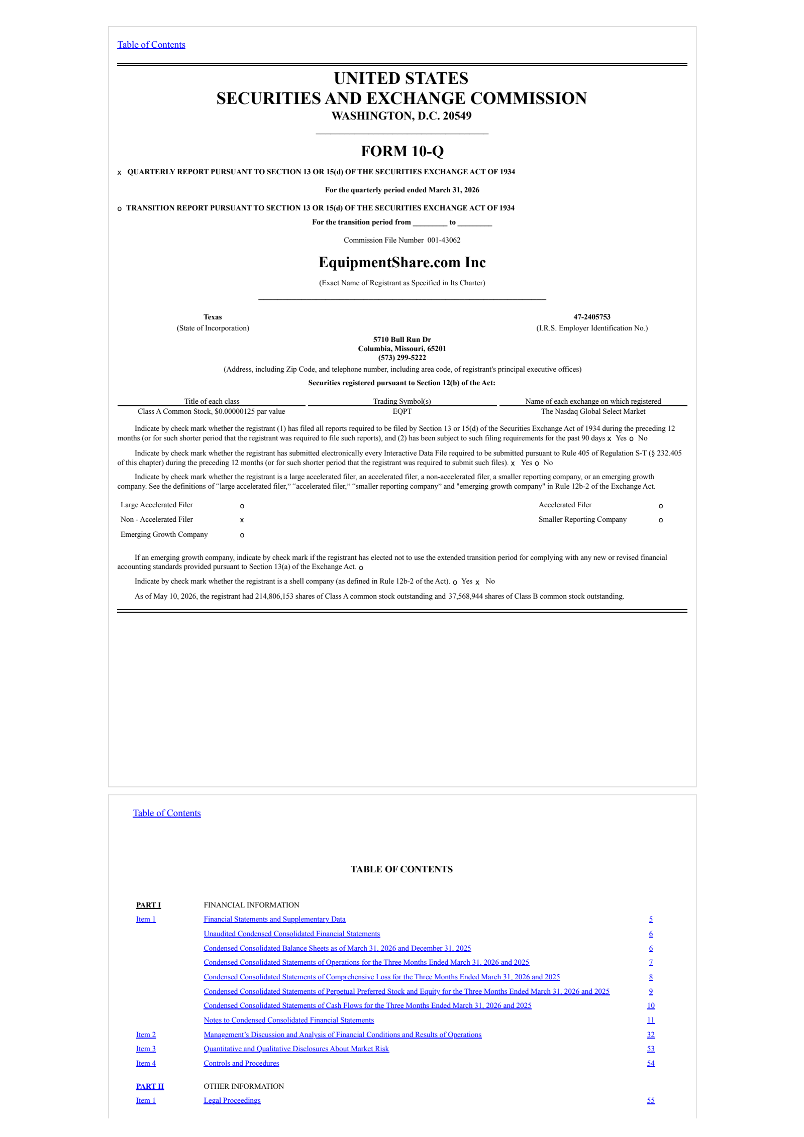 EquipmentShare.com's Q1 2026 Quarterly report