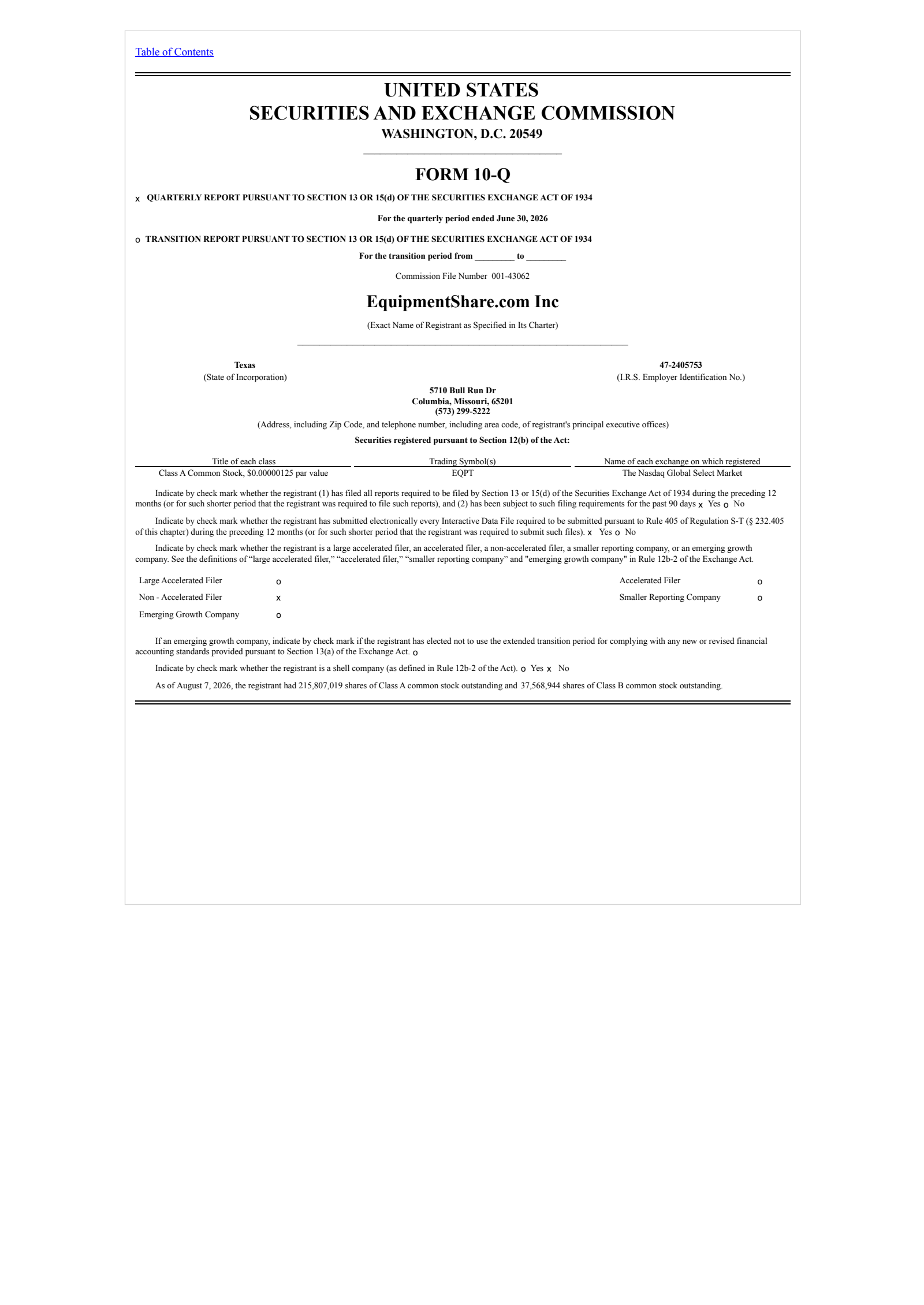 EquipmentShare.com's Q2 2026 Quarterly report