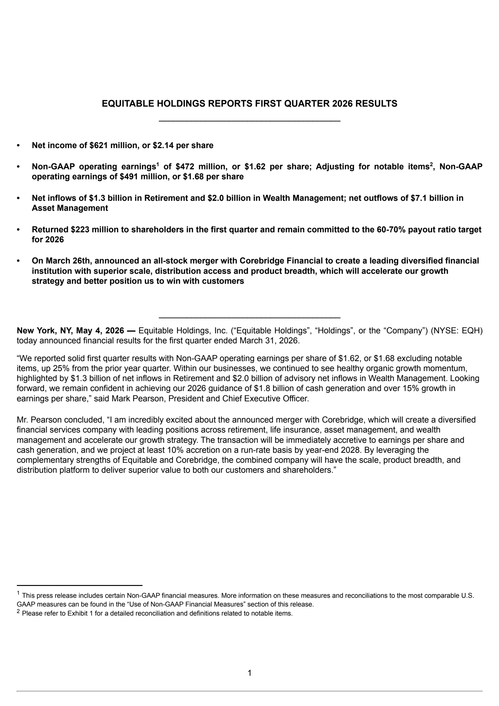 Equitable's Q1 2026 Press Release
