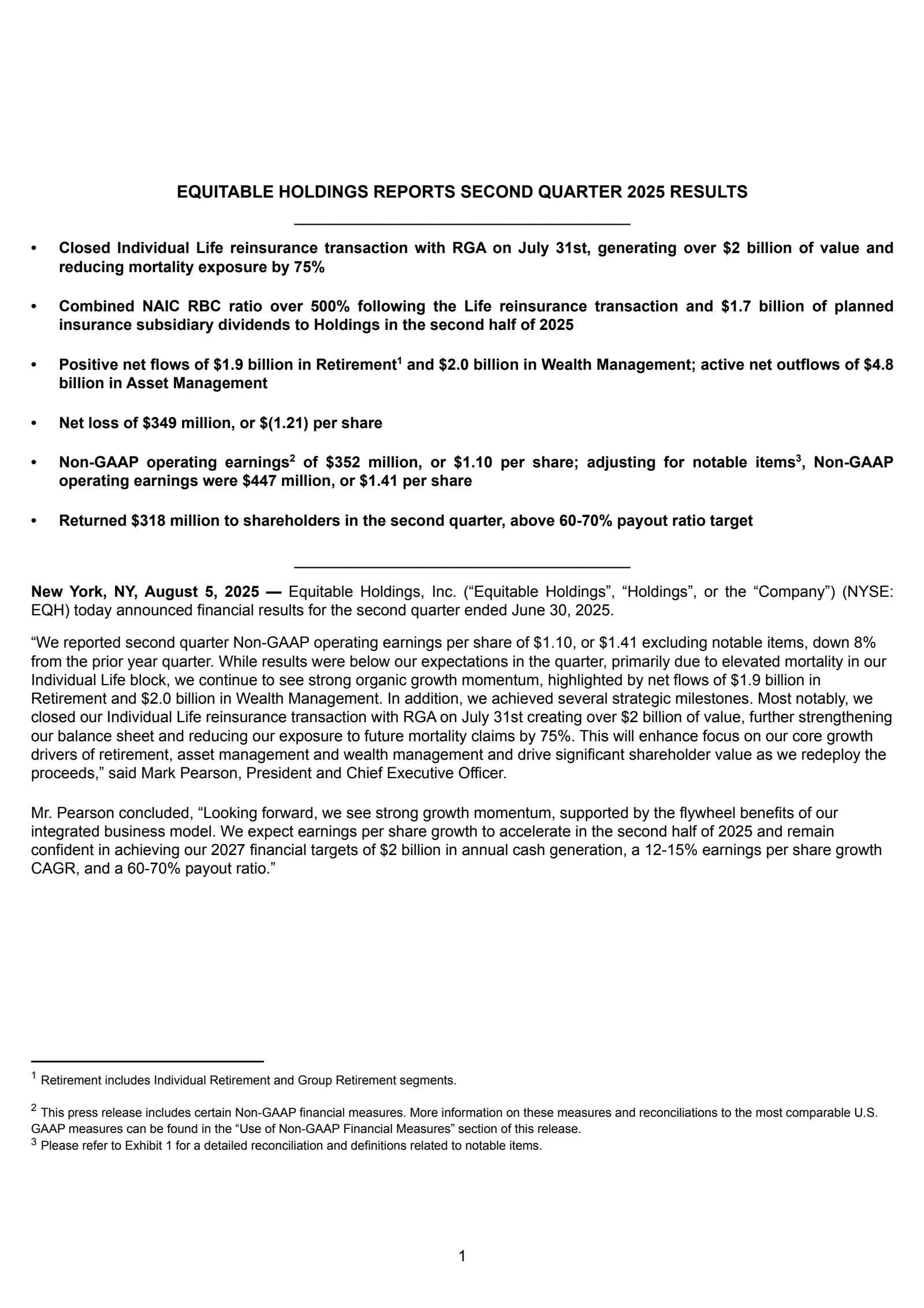 Equitable's Q2 2025 Press Release