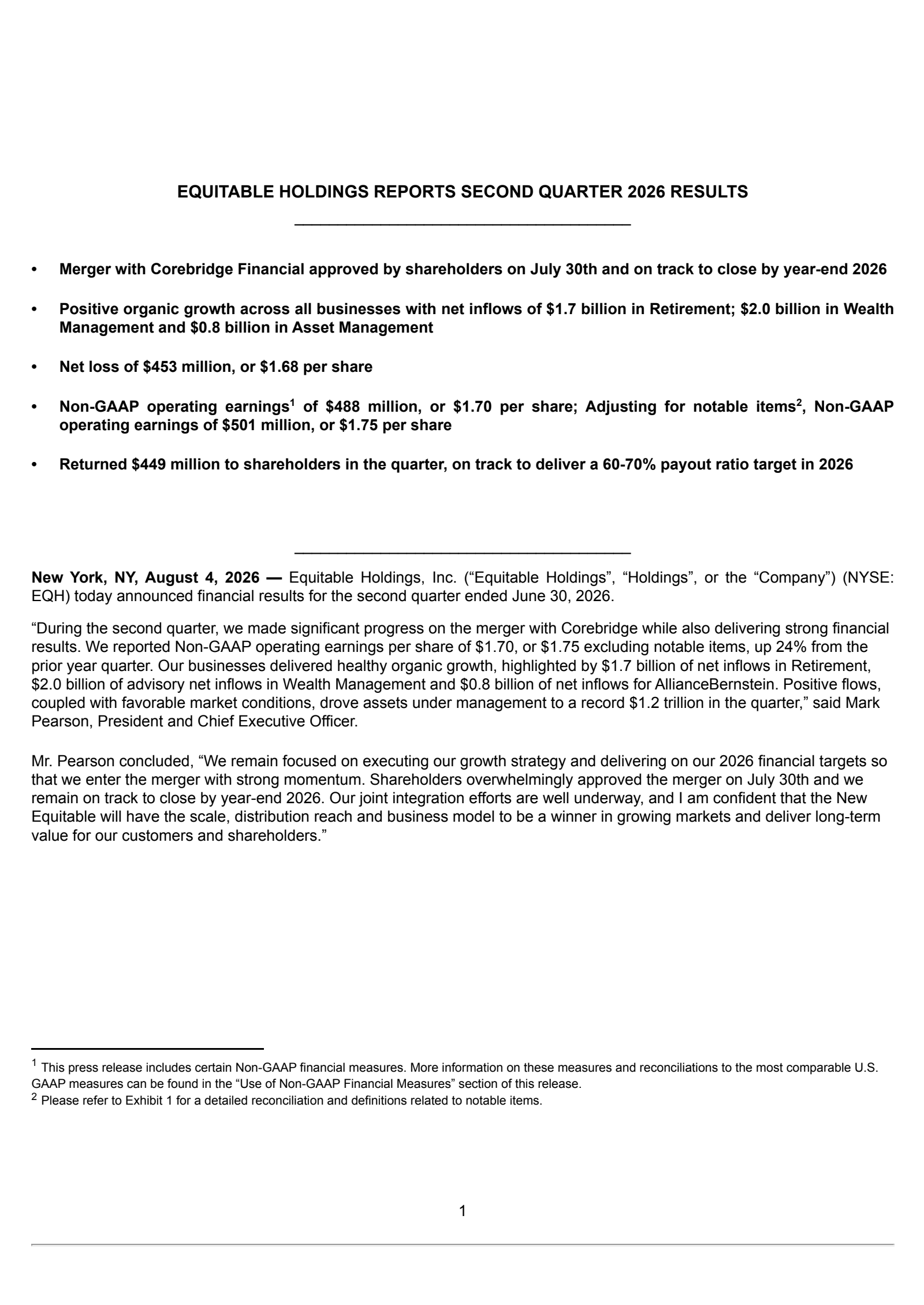 Equitable's Q2 2026 Press Release