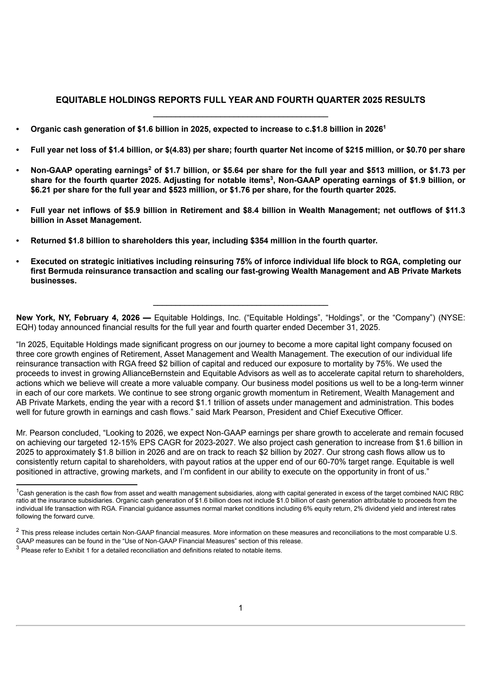 Equitable's Q4 2025 Press Release