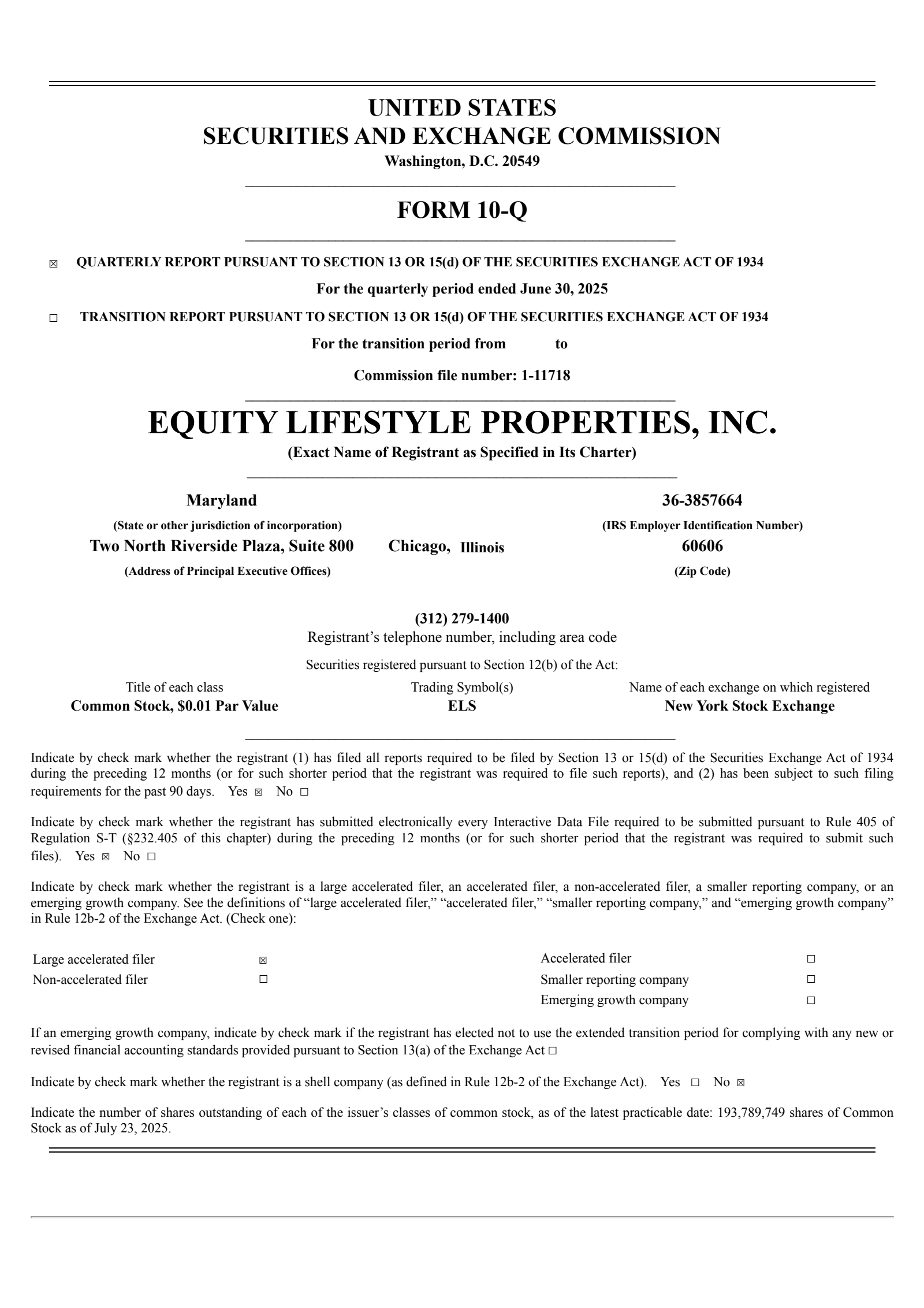Equity Lifestyle Properties' Q2 2025 Quarterly report