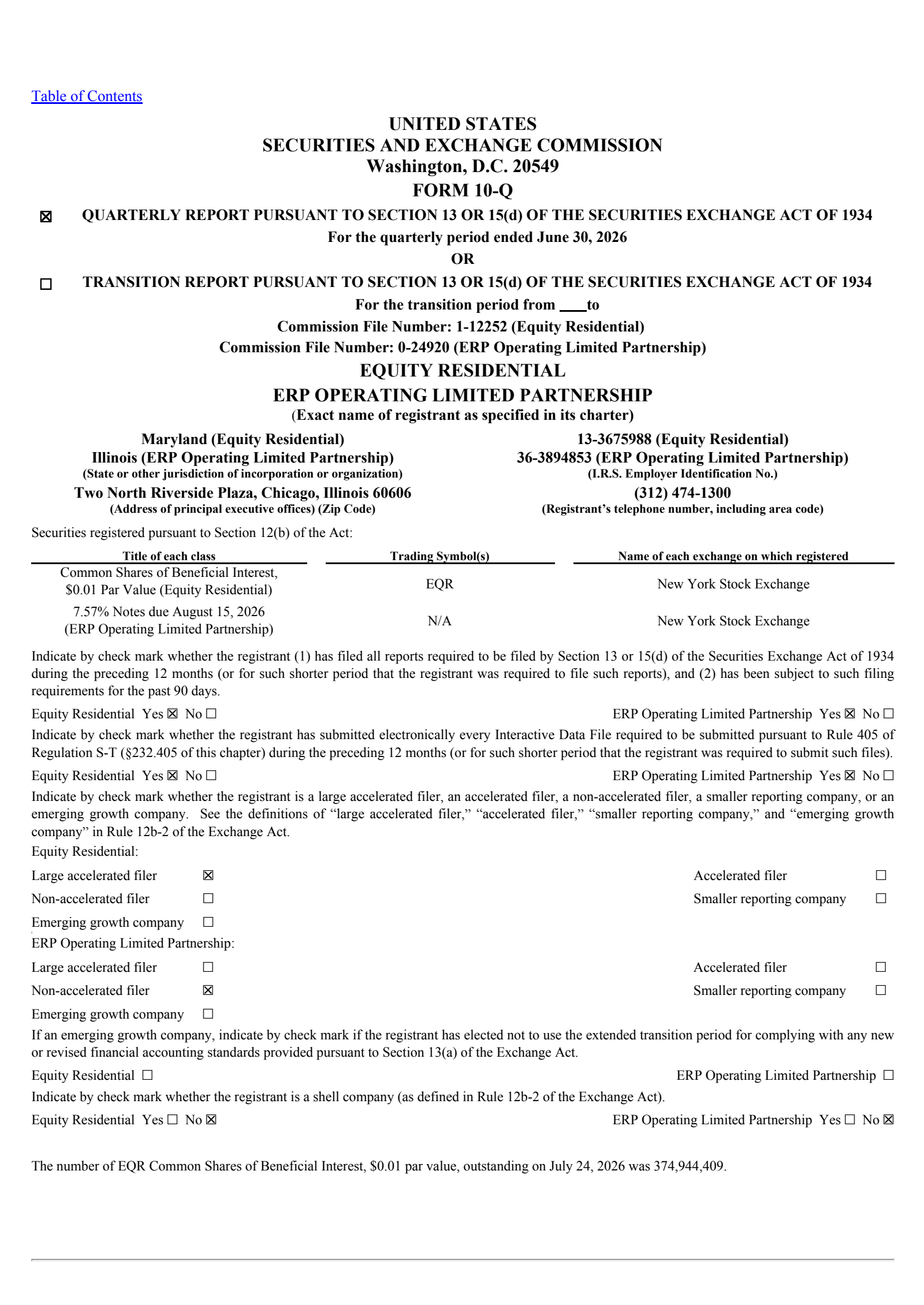 Equity Residential's Q2 2026 Quarterly report