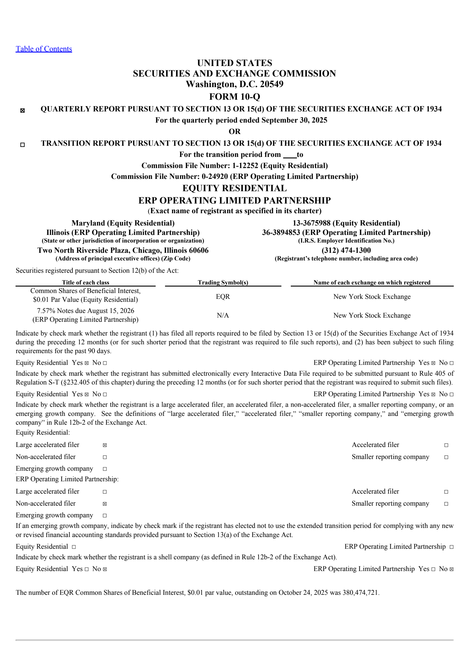 Equity Residential's Q3 2025 Quarterly Report