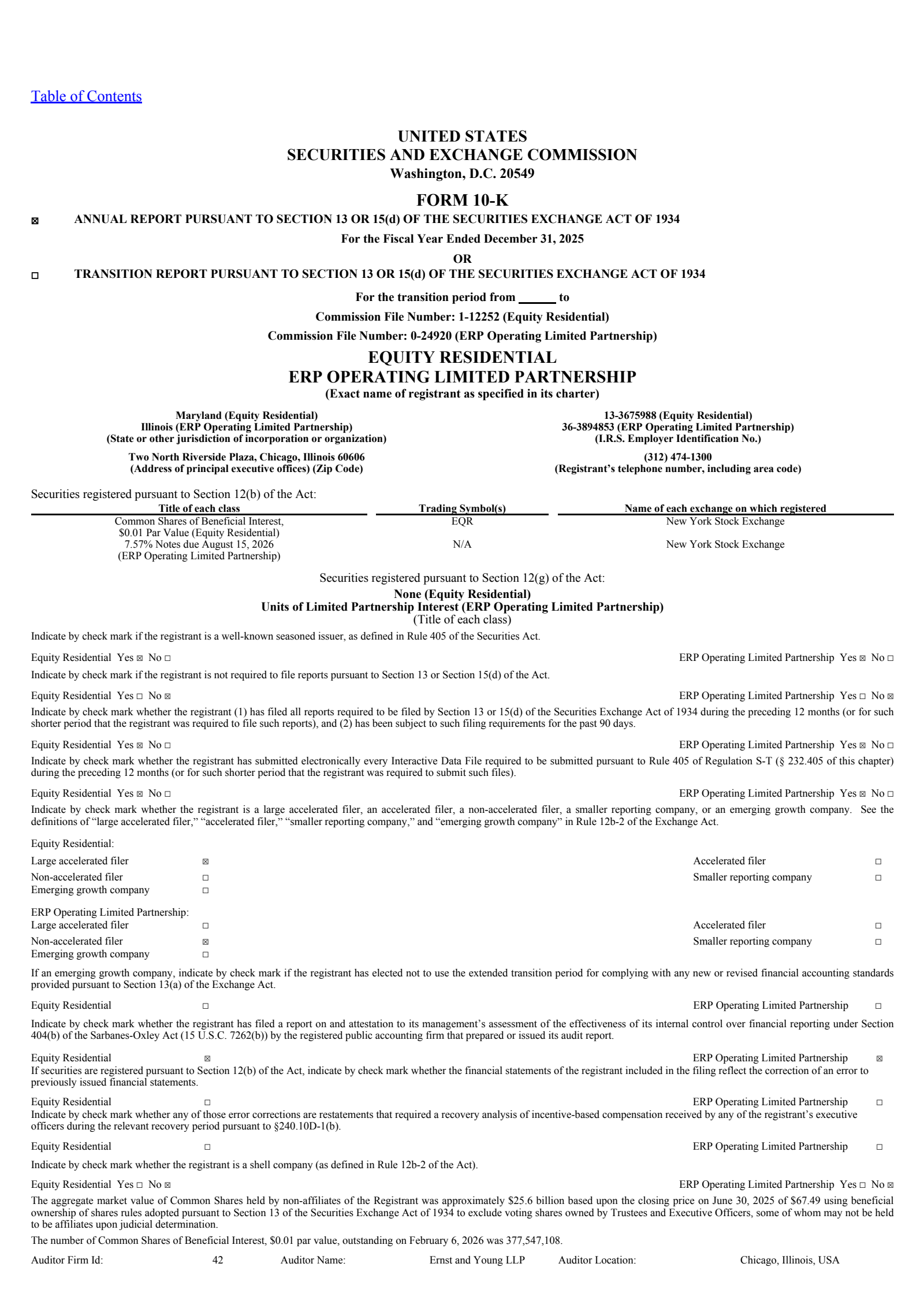 Equity Residential's Q4 2025 Annual report