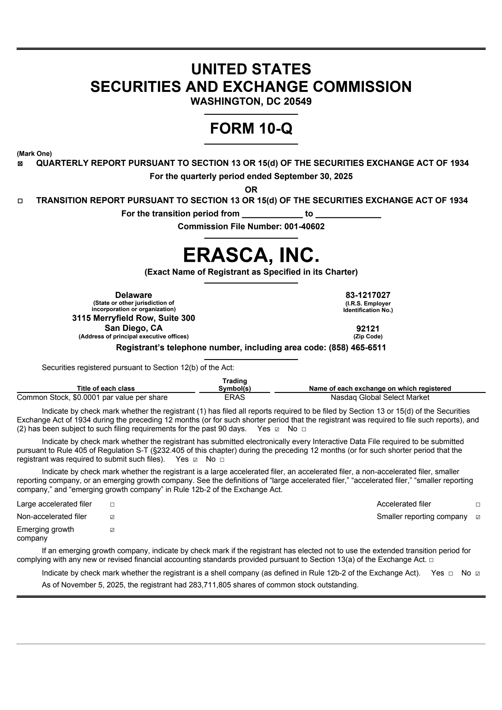 Erasca's Q3 2025 Quarterly Report