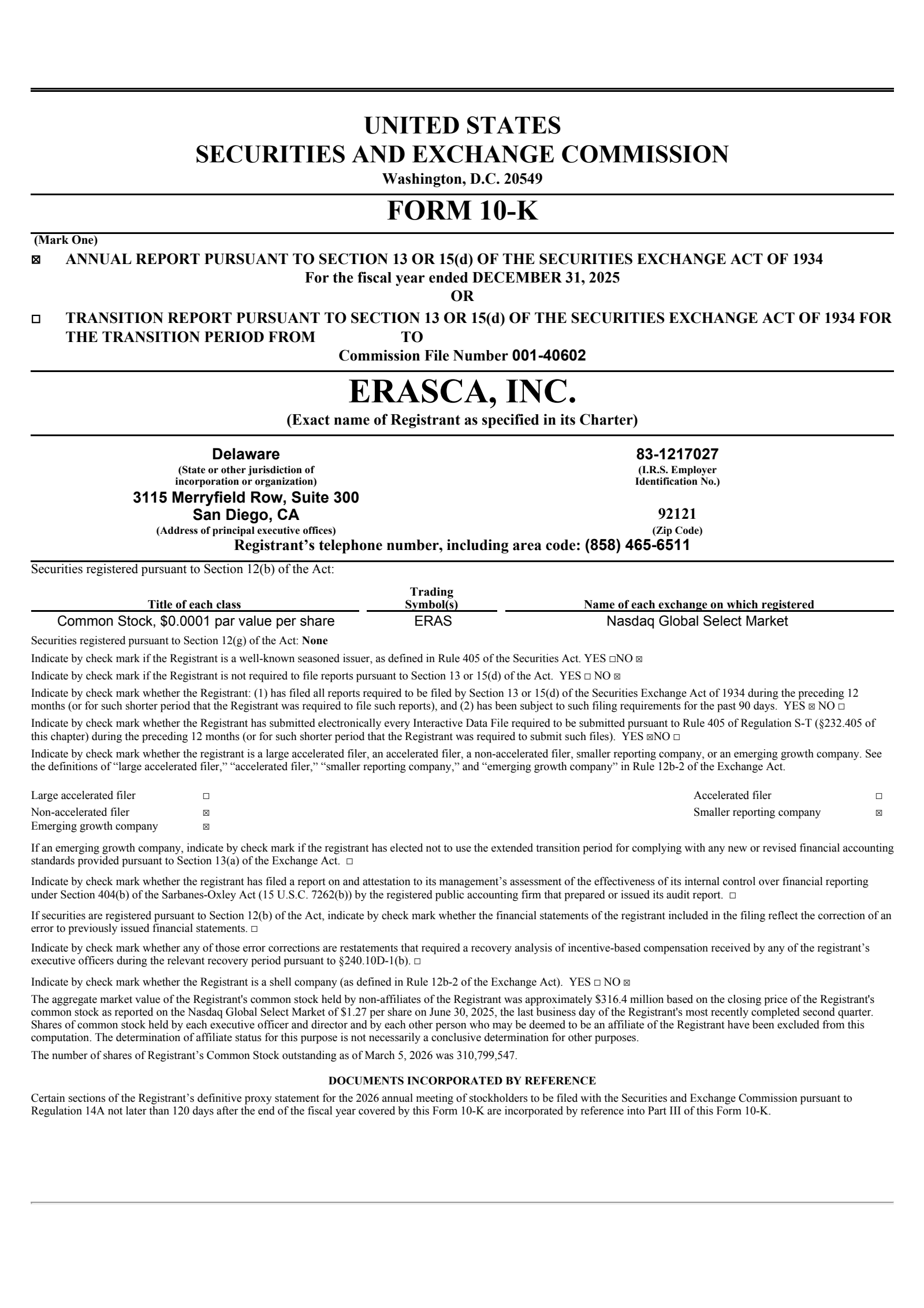 Erasca's Q4 2025 Annual report