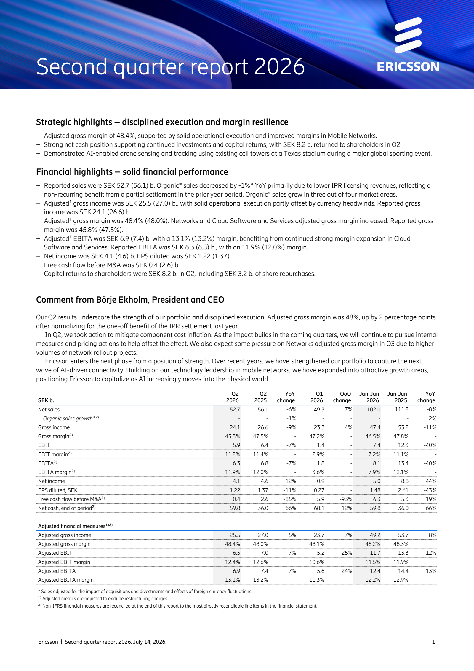 Ericsson's Q2 2026 Interim report